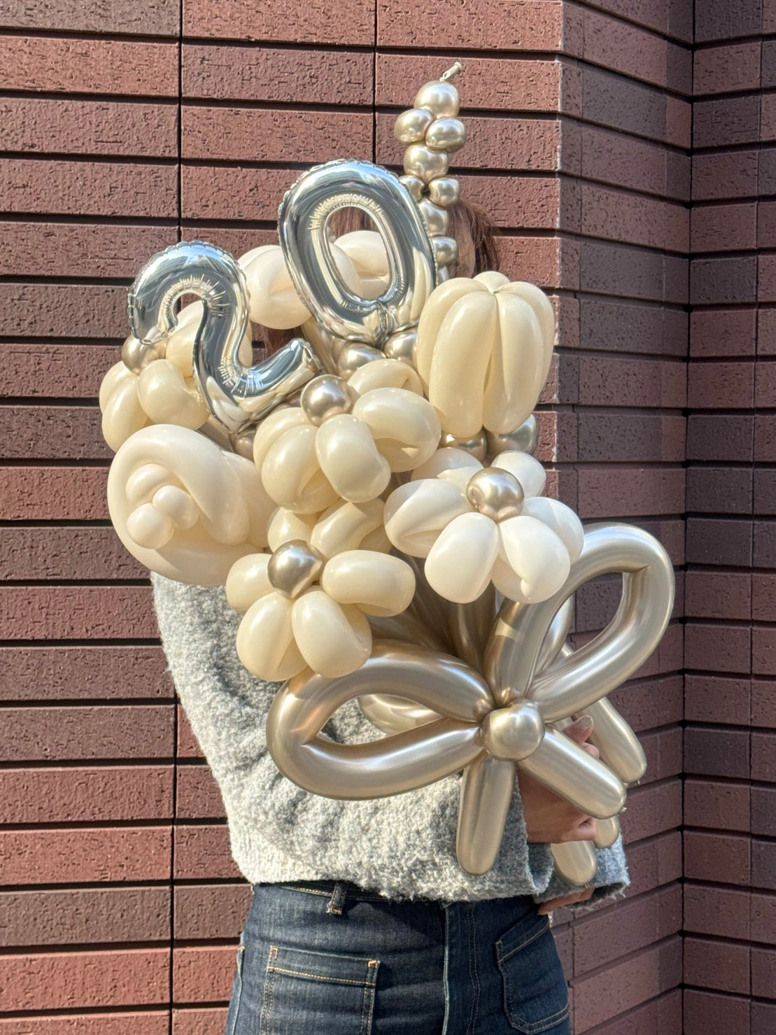 【ナンバーバルーン付き(数字選択可)】ミックスフラワーブーケ 8本 リボンver|全41色