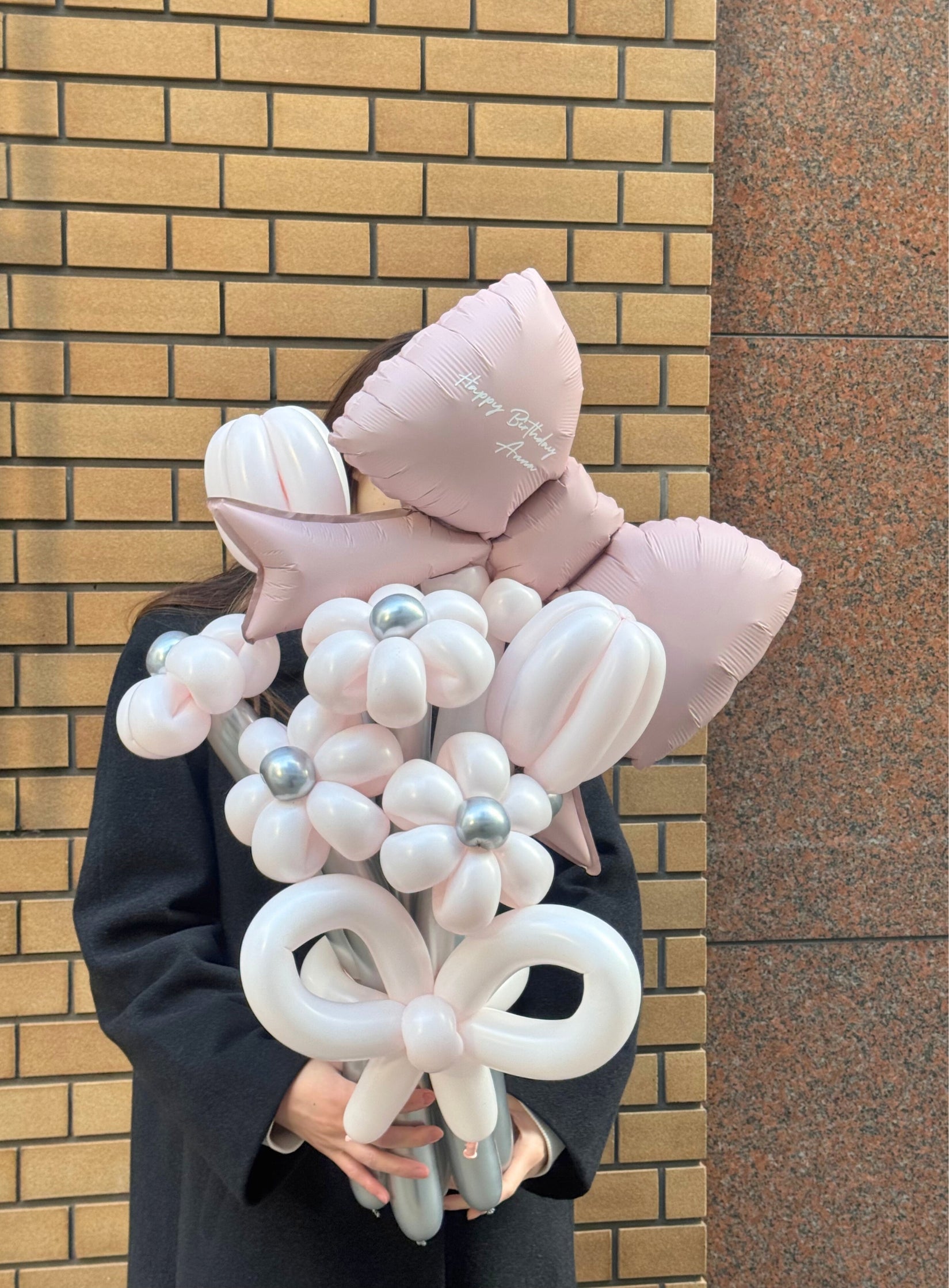 【卒業式】ピンクリボン バルーンフラワーブーケ(バルーンリボン・ラインストーン選択可)|全42色
