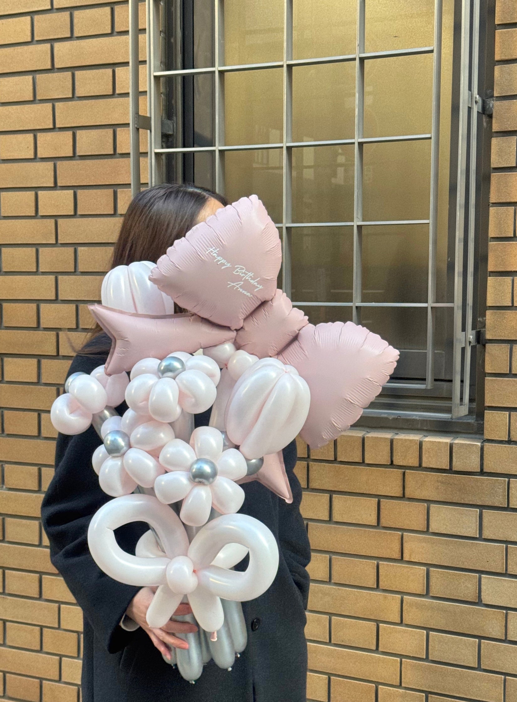 【卒業式】ピンクリボン バルーンフラワーブーケ(バルーンリボン・ラインストーン選択可)|全42色