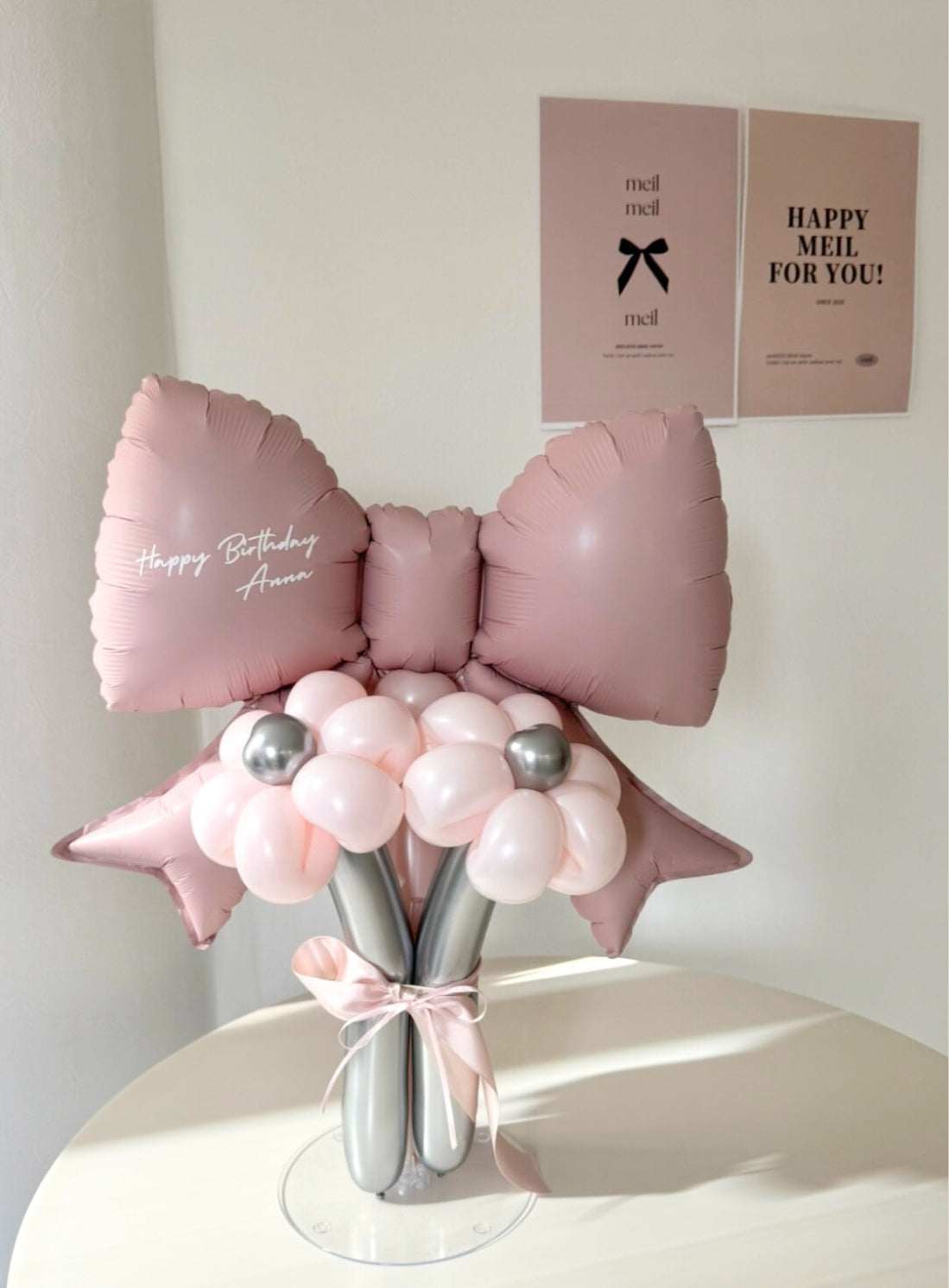 【卒業式・誕生日・記念日ギフト】ピンクリボン バルーンブーケ 3本 (ラインストーン選択可)|03