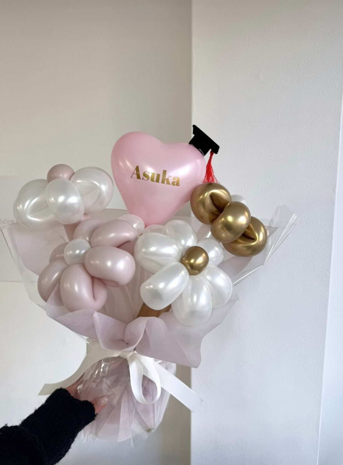 【卒業式】卒業帽 ミニハートバルーンフラワーブーケ ラッピングver|全42色