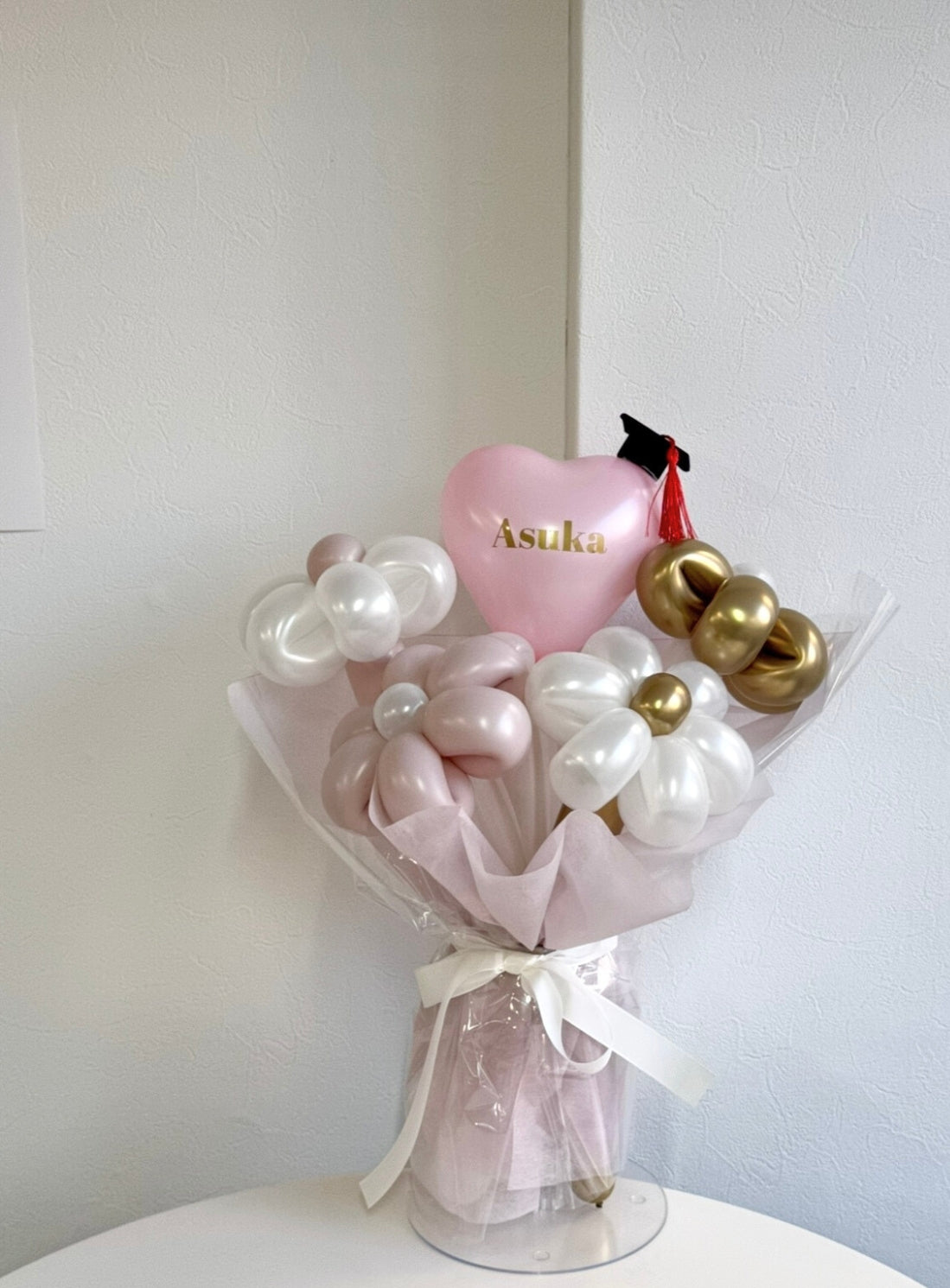 【卒業式】卒業帽 ミニハートバルーンフラワーブーケ ラッピングver|全42色