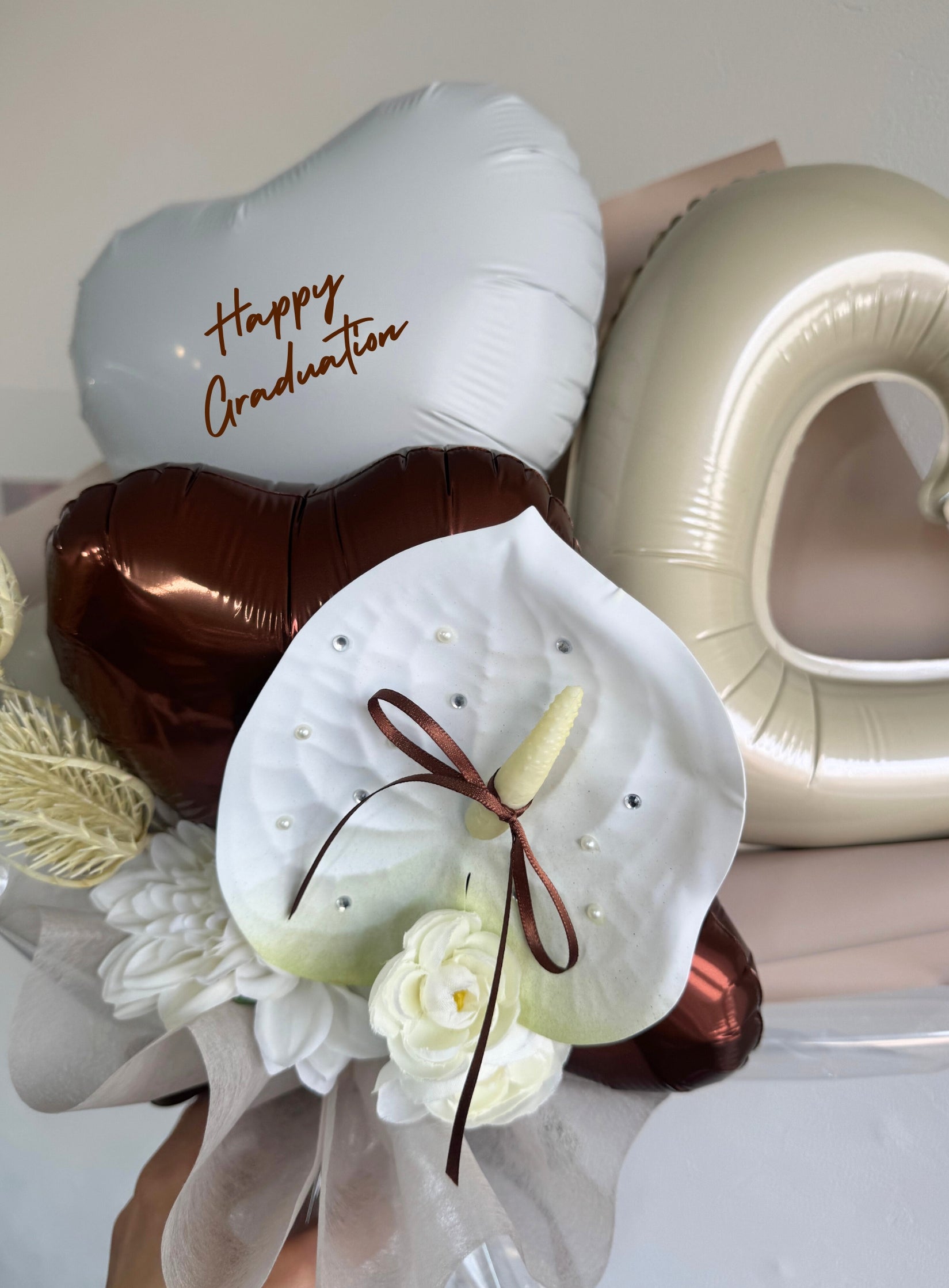 【卒業式・誕生日・記念日ギフト】アンスリウム バルーンブーケ 03 (アーティフィシャルフラワー)