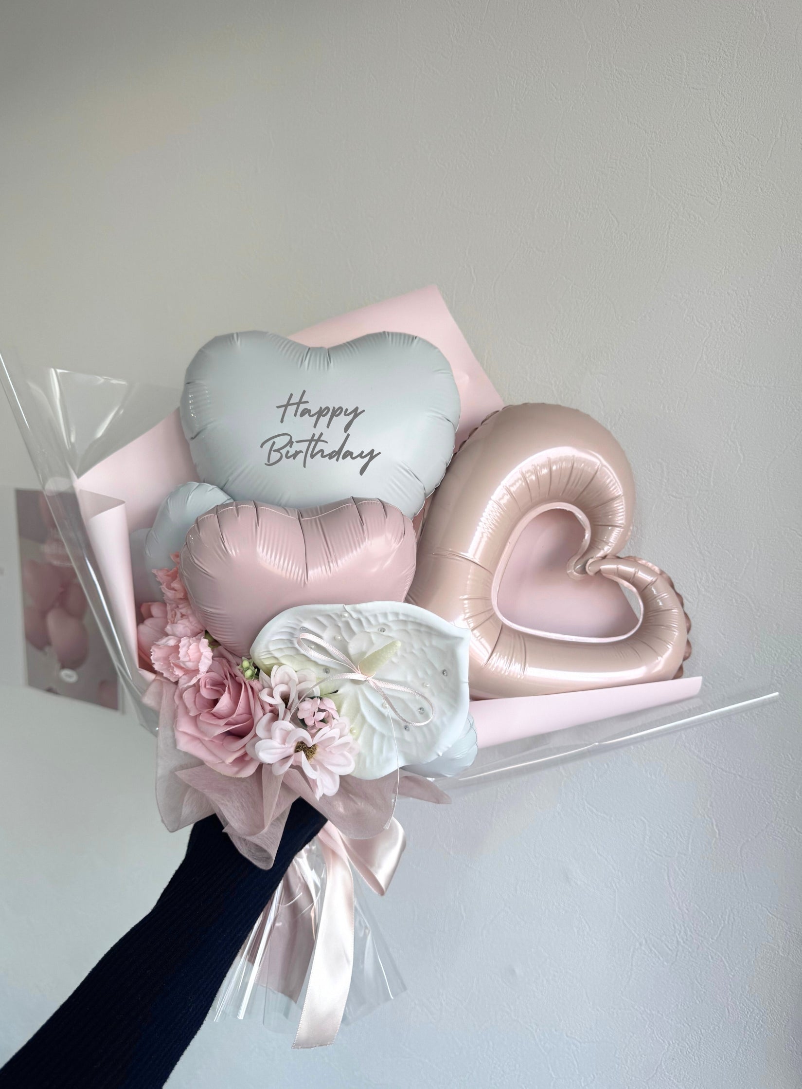 【卒業式・誕生日・記念日ギフト】アンスリウム バルーンブーケ 02 (アーティフィシャルフラワー)