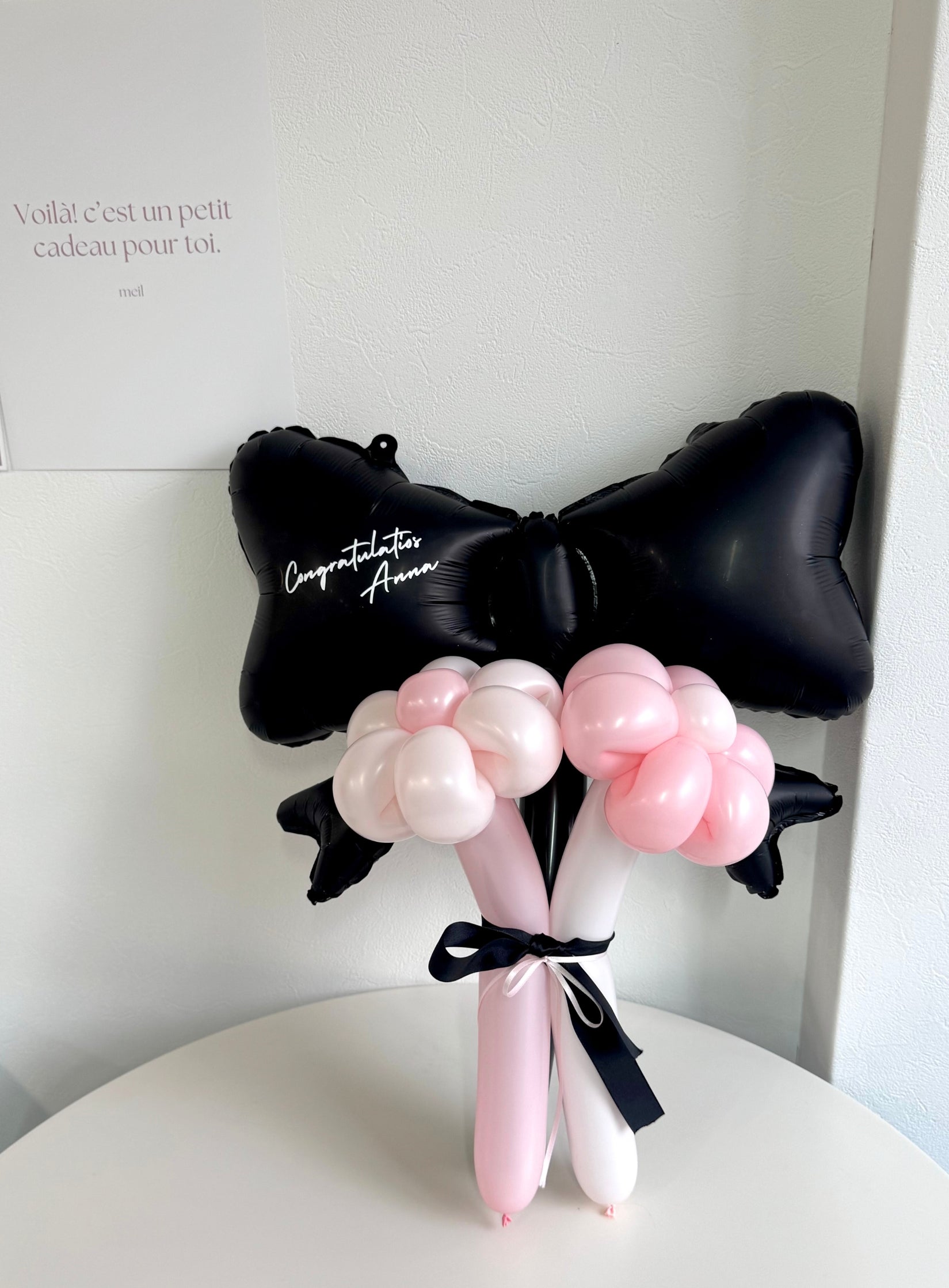 【卒業式・誕生日・記念日ギフト】黒リボン バルーンブーケ 3本 (ラインストーン選択可)|05