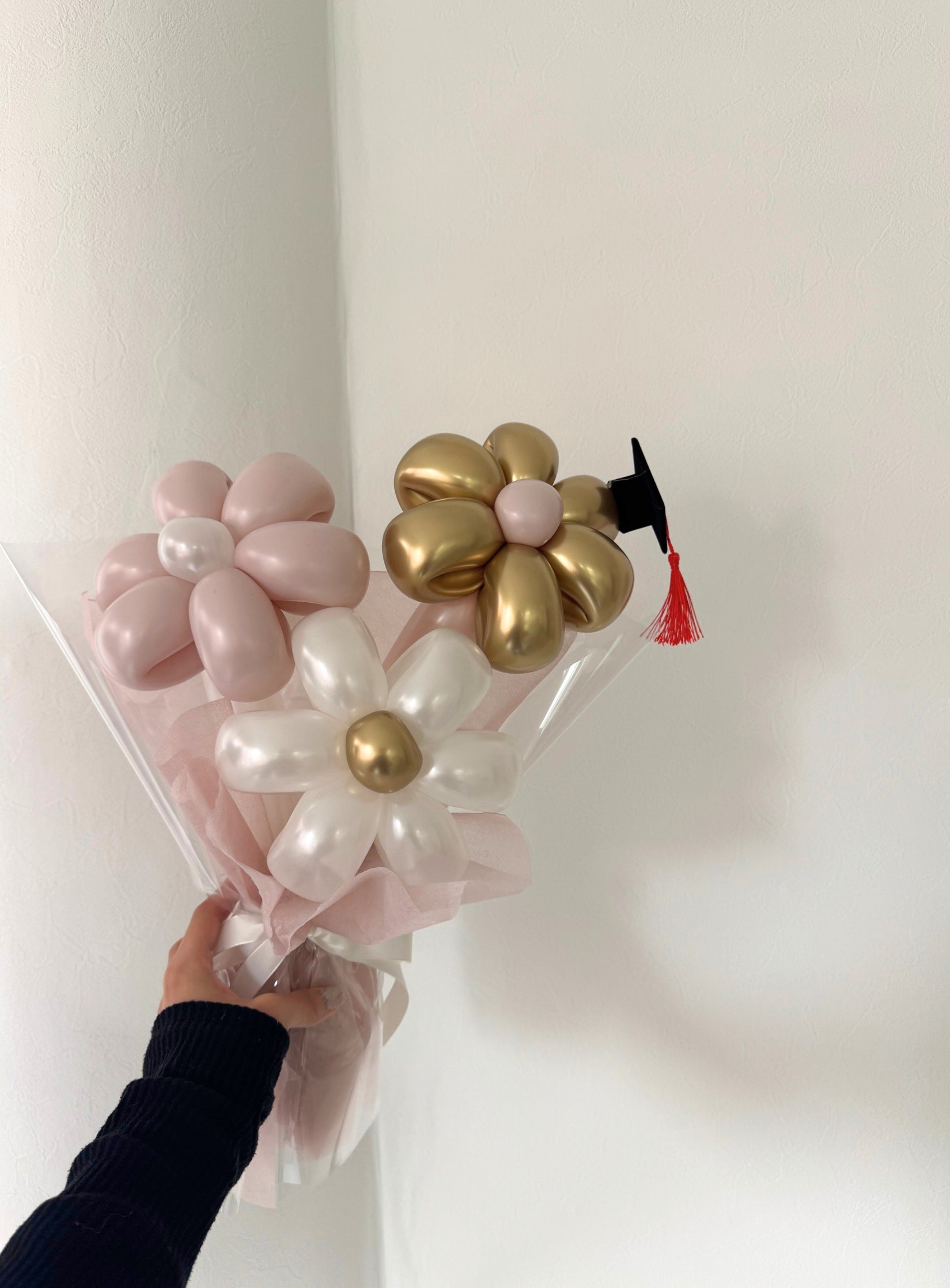 【卒業式】卒業帽 バルーンフラワーブーケ 3本 ラッピングver|全37色