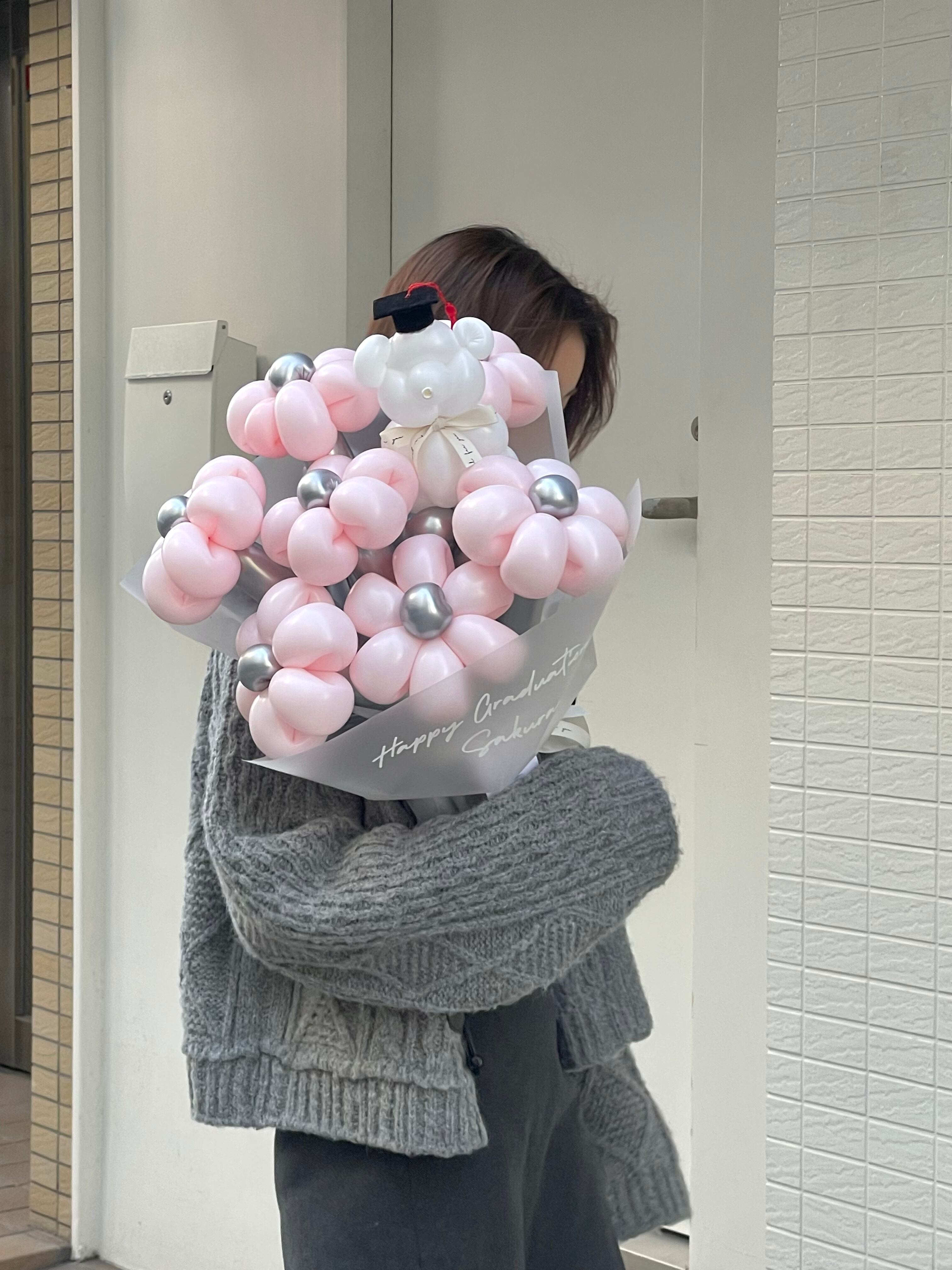 【卒業式】卒業帽くま バルーンフラワーブーケ ラッピングver|全42色