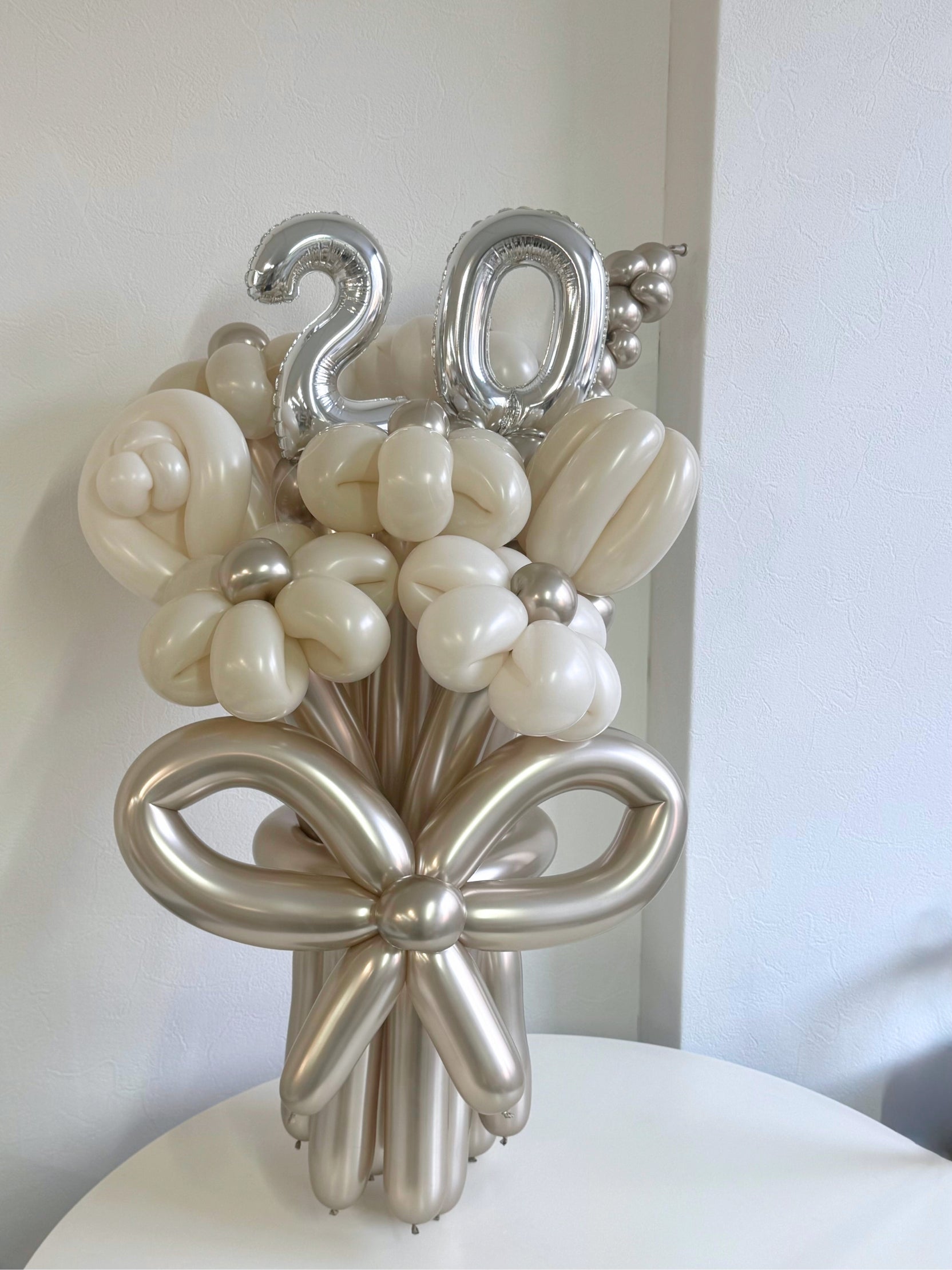 【ナンバーバルーン付き(数字選択可)】ミックスフラワーブーケ 8本 リボンver|全41色