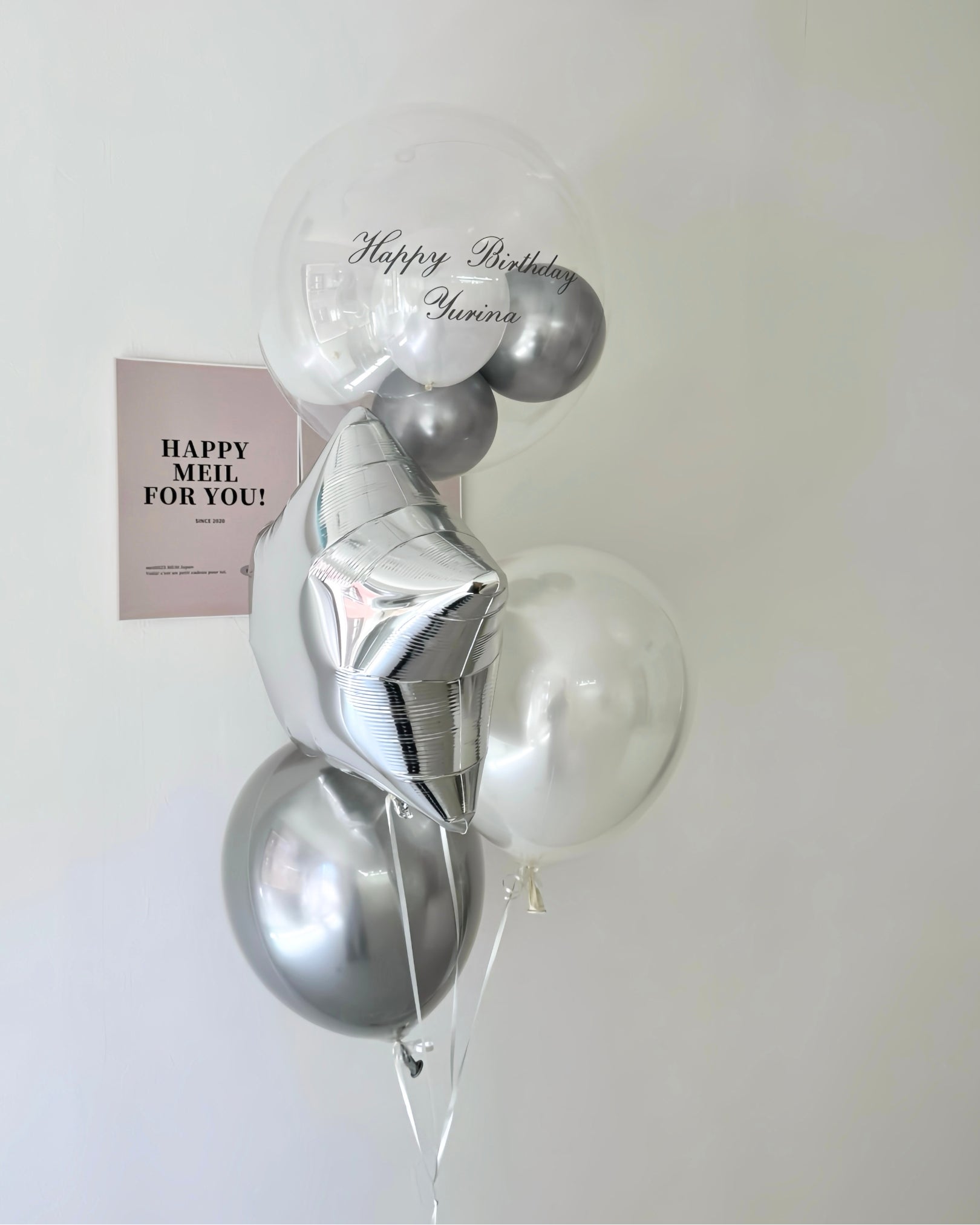 【結婚式・誕生日・記念日ギフト】star round mix balloon 4SET|silver×white