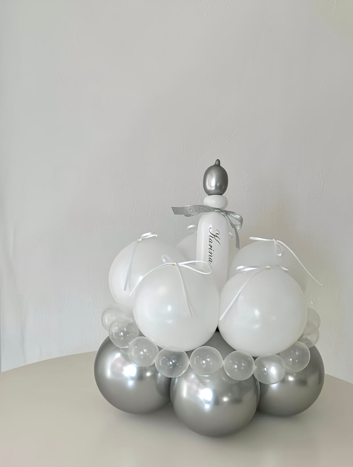 number block & cake balloon 2SET white×silver【セット商品】【カラー変更可】