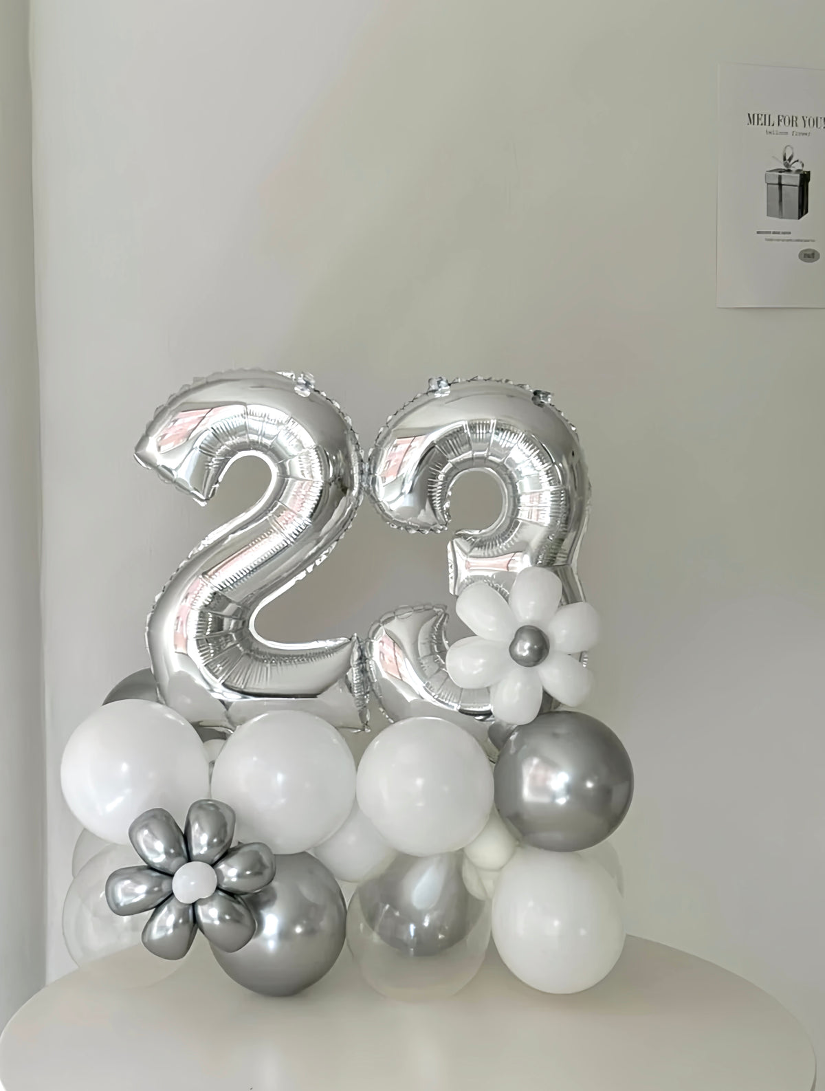 number block & cake balloon 2SET white×silver【セット商品】【カラー変更可】