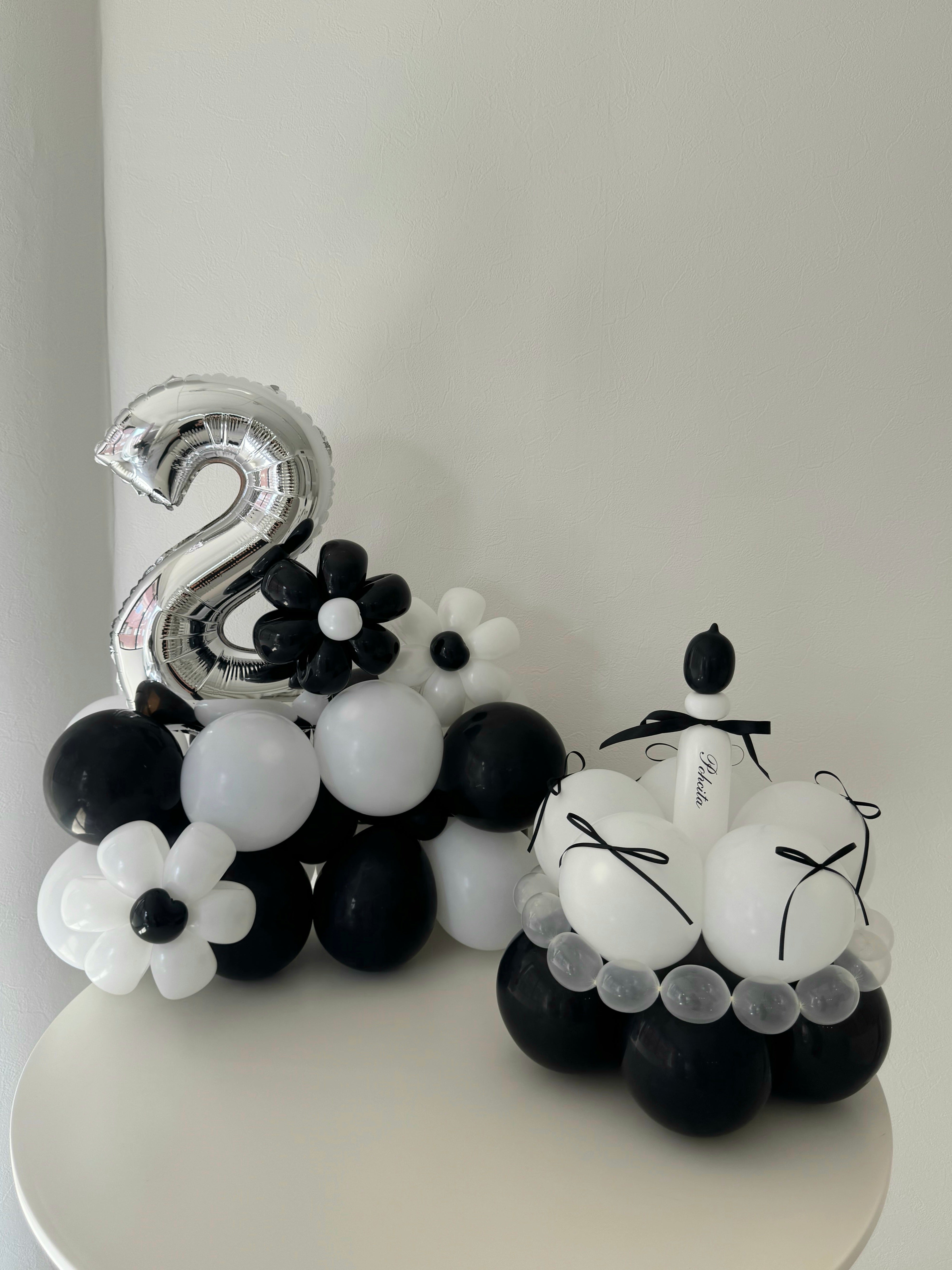 number block & cake balloon 2SET black × white【セット商品】【カラー変更可】