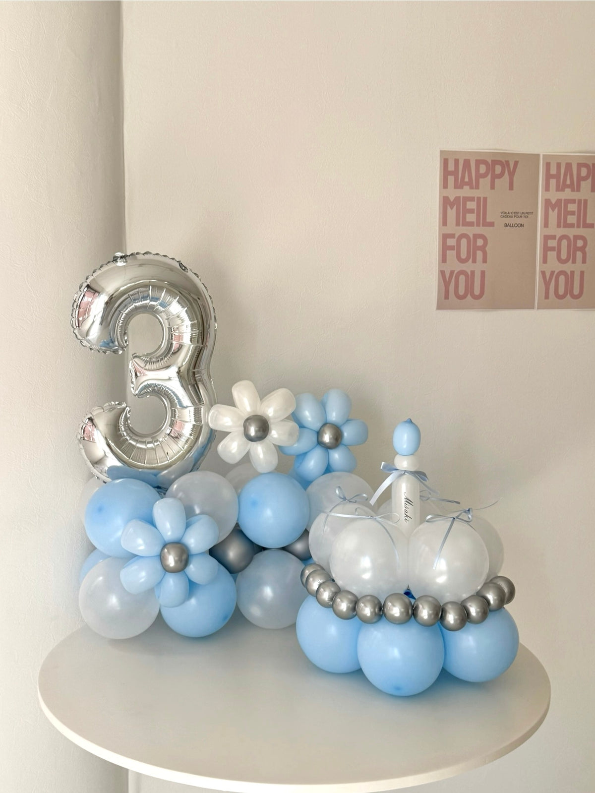 number block & cake balloon 2SET light blue×white【セット商品】【カラー変更可】