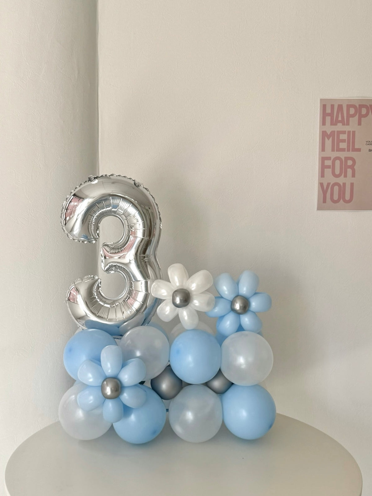 number block & cake balloon 2SET light blue×white【セット商品】【カラー変更可】