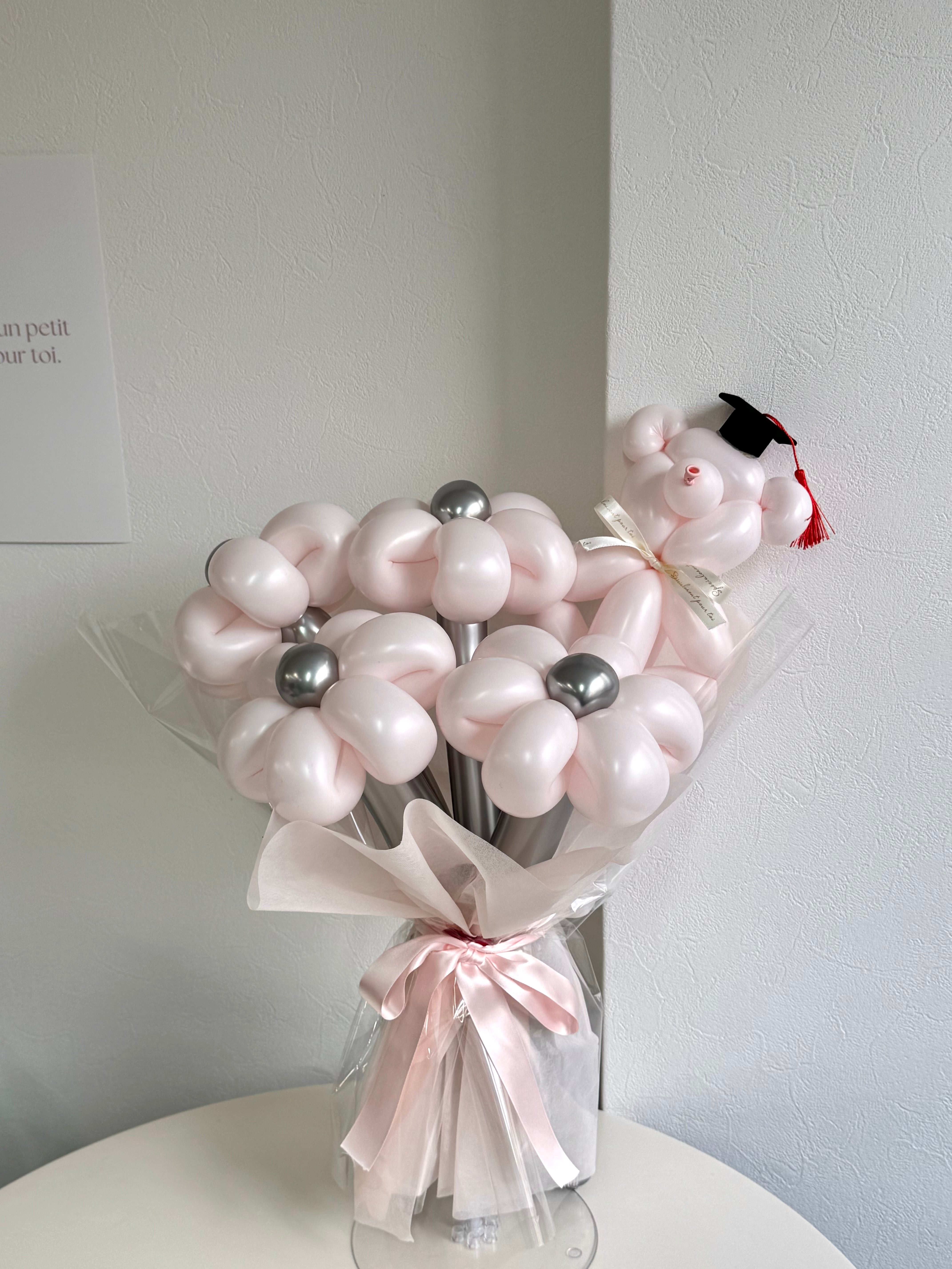 【卒業式】卒業帽 くま バルーンフラワーブーケ 5本 ラッピングver|全42色