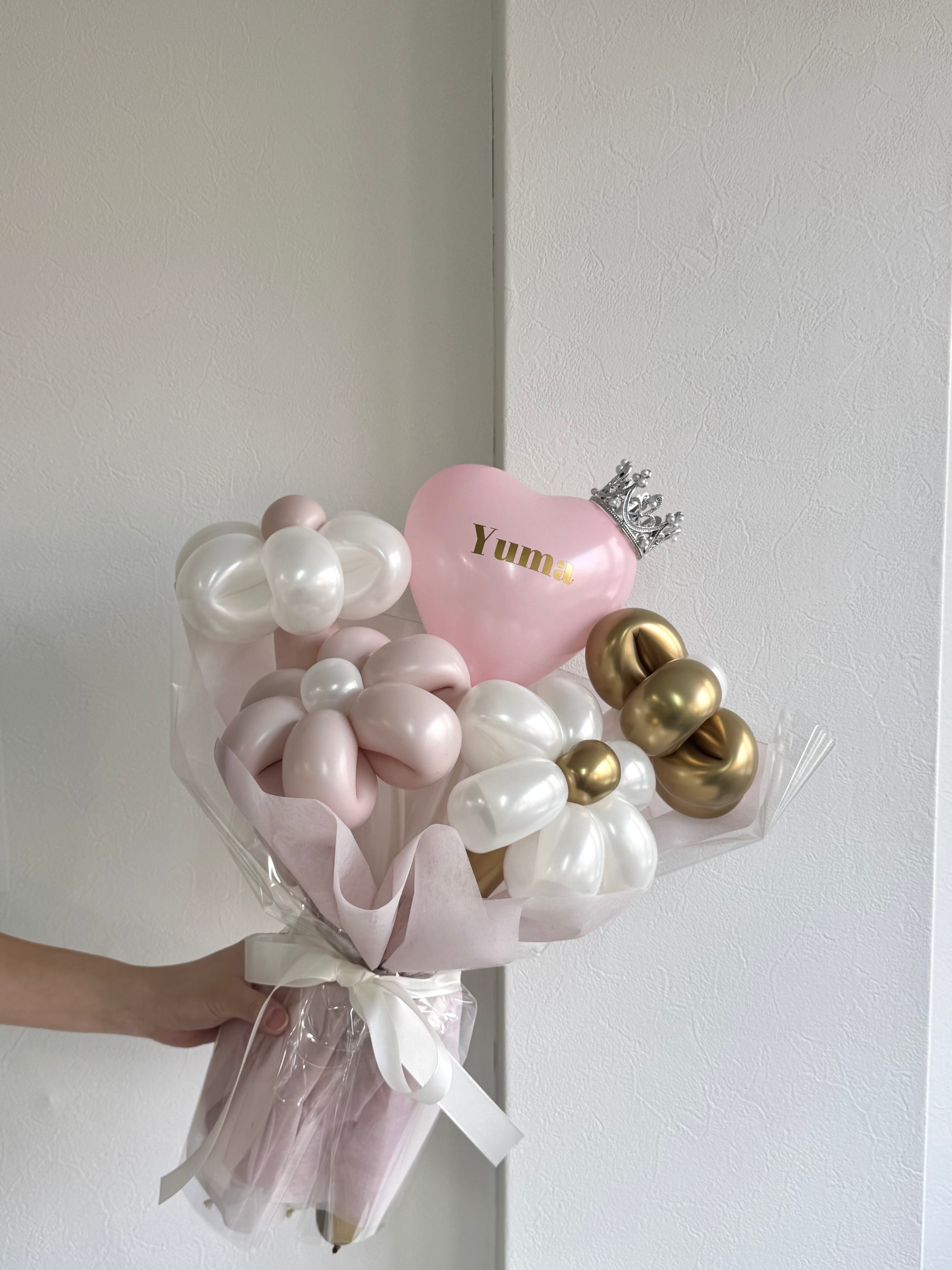 【卒業式】ティアラ ミニハートバルーンフラワーブーケ ラッピングver|全42色