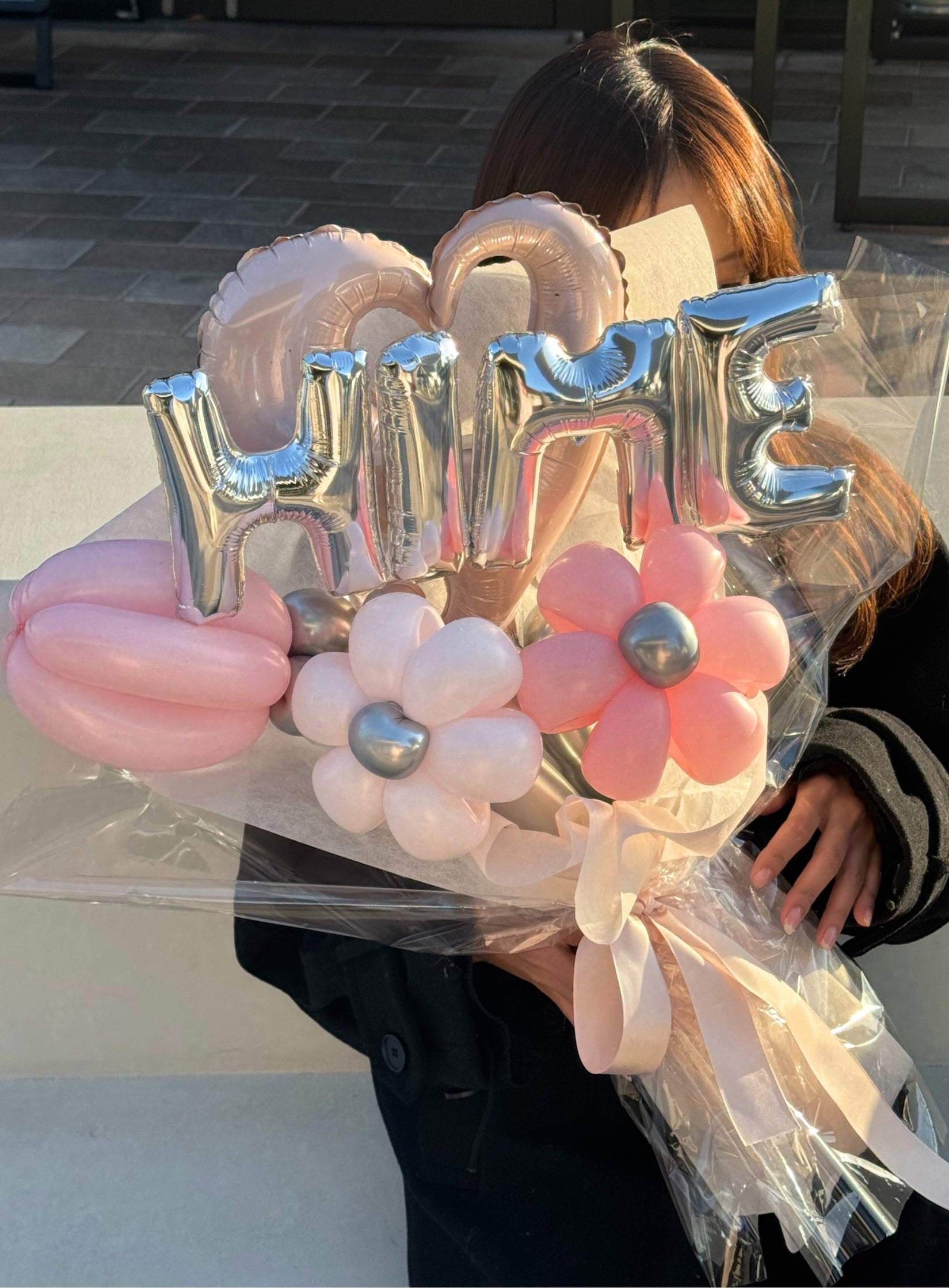 【卒業式・誕生日・記念日ギフト】ピンクハート アルファベット,ナンバー バルーンブーケ |全37色