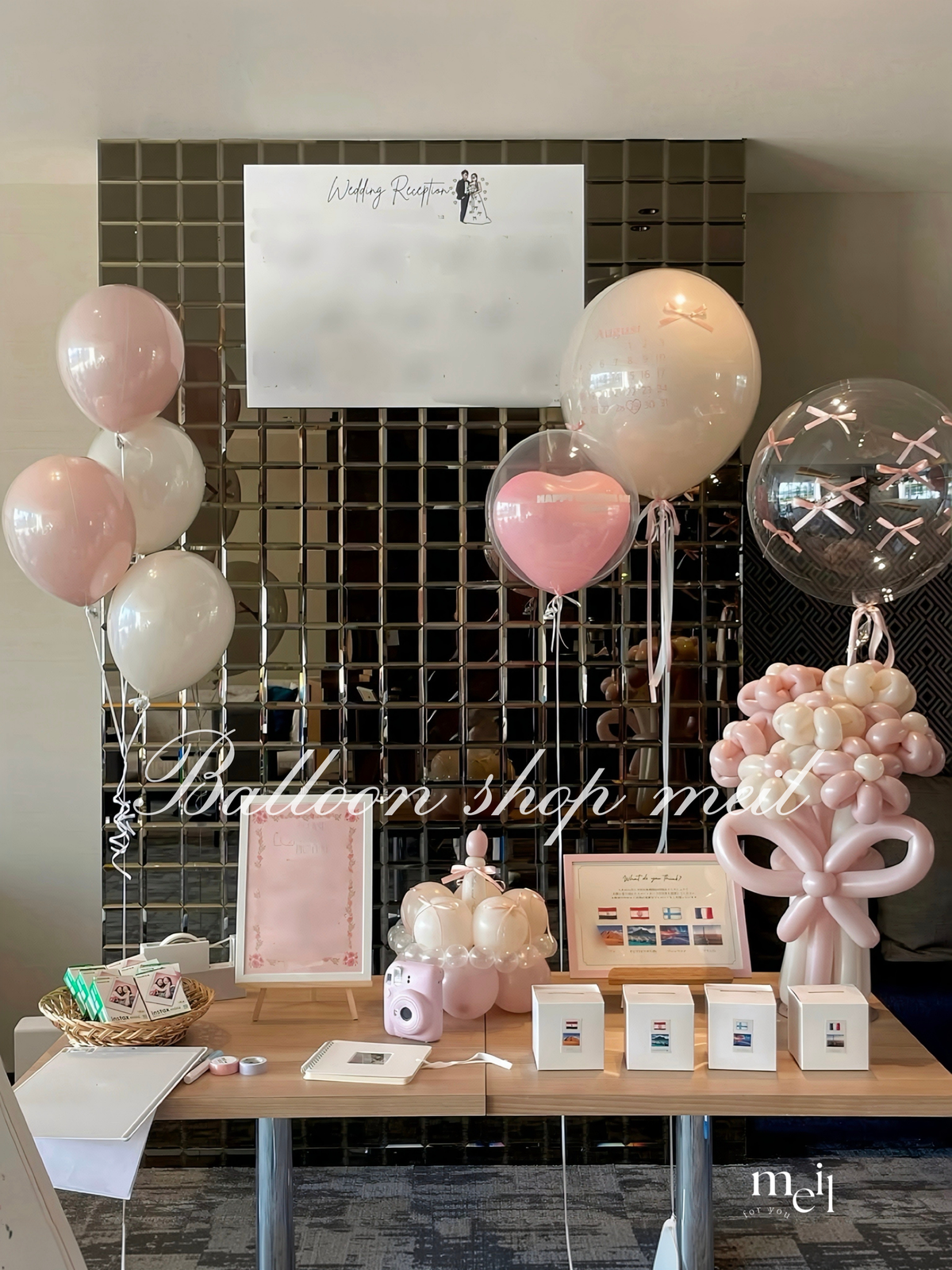 ピンク×ベビーベージュのバルーンコーディネート｜結婚式のウェルカムスペース装飾