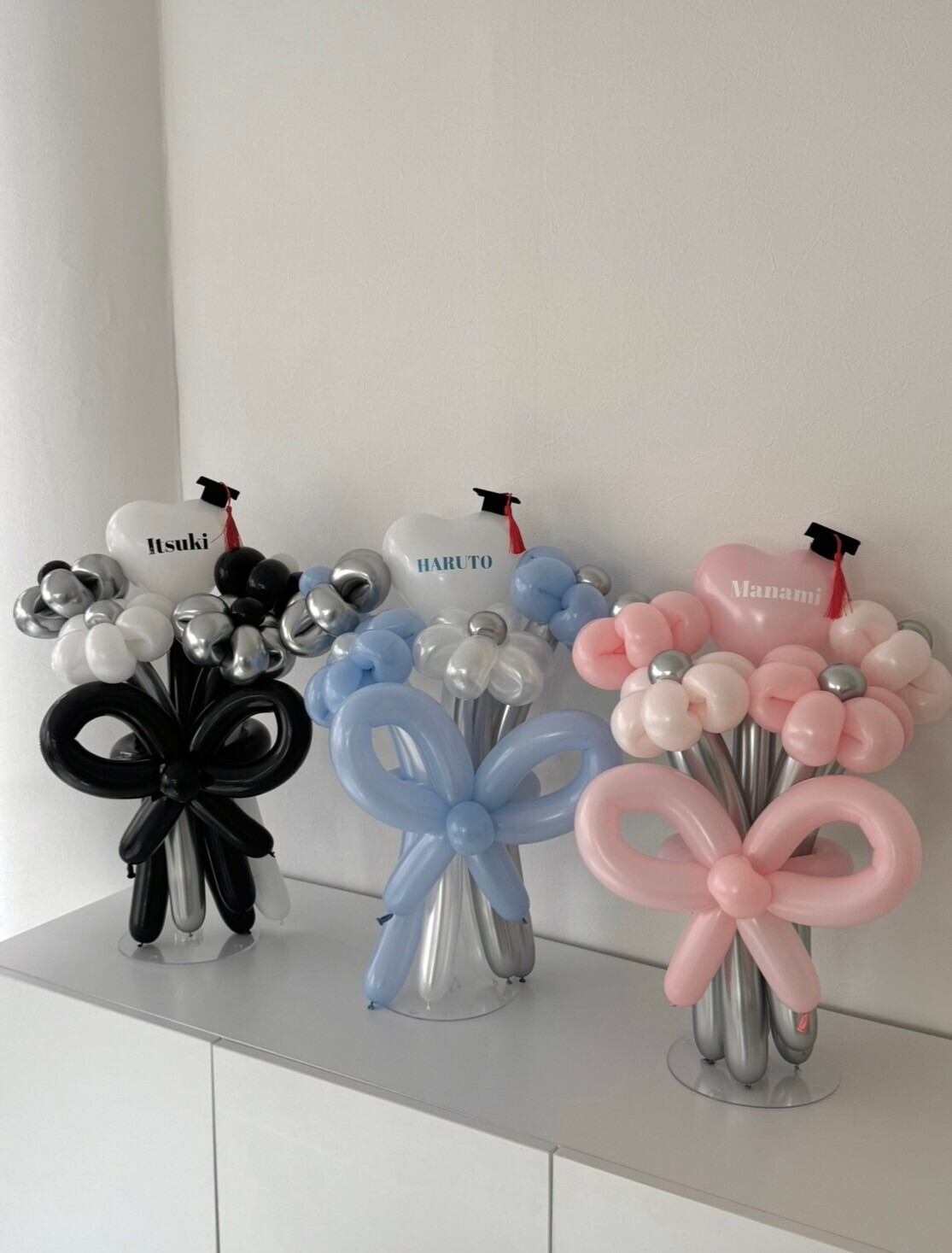 【卒業式】卒業帽 ミニハートバルーンフラワーブーケ リボンver｜全42色