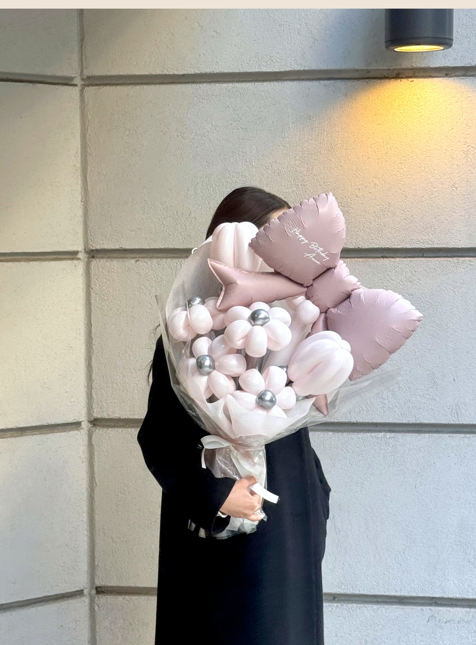 【卒業式】ピンクリボン バルーンフラワーブーケ（ラッピング付き・ラインストーン選択可）｜全42色