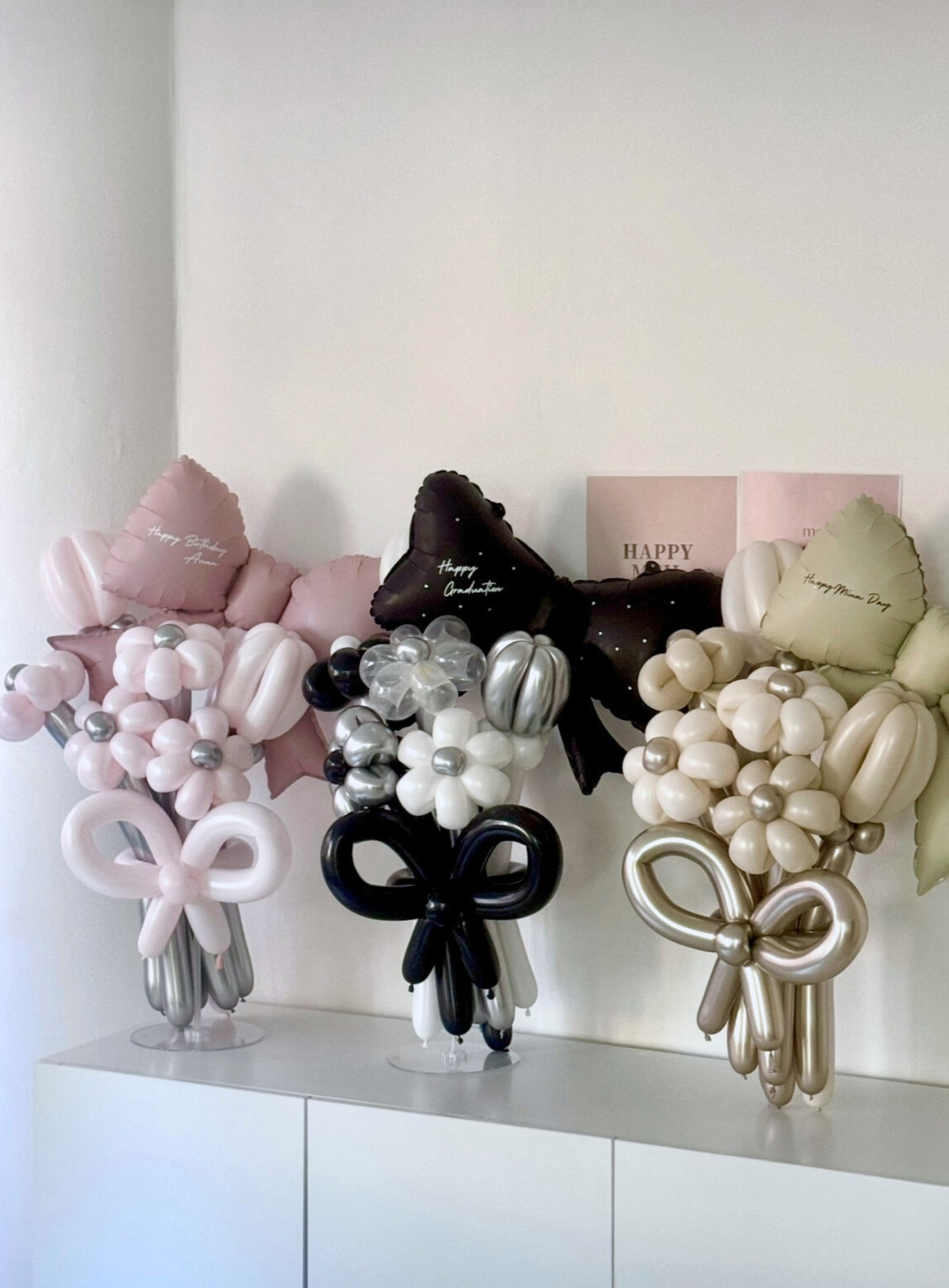 【卒業式】ベージュリボン バルーンフラワーブーケ（バルーンリボン・ラインストーン選択可）｜全42色