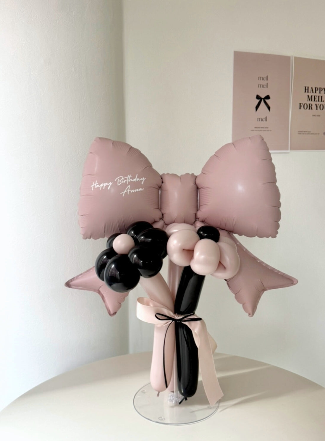 【卒業式・誕生日・記念日ギフト】ピンクリボン バルーンブーケ 3本 (ラインストーン選択可)｜01