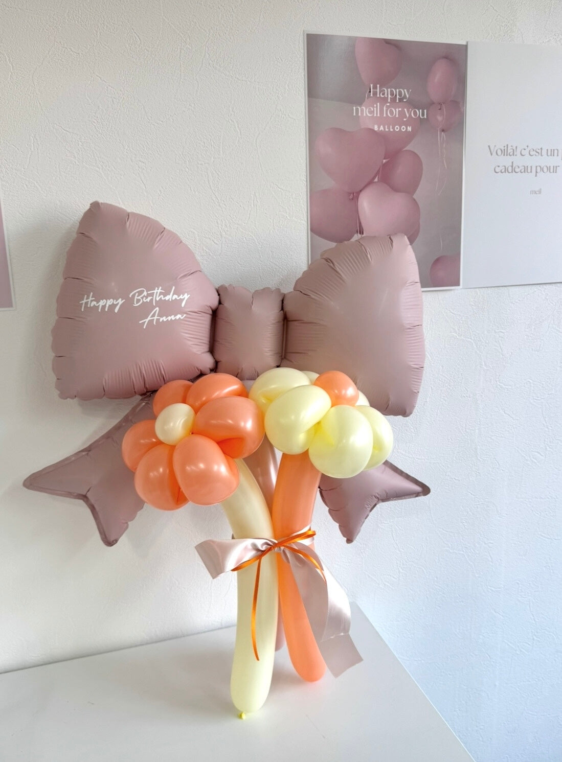 【卒業式・誕生日・記念日ギフト】ピンクリボン バルーンブーケ 3本 (ラインストーン選択可)｜05