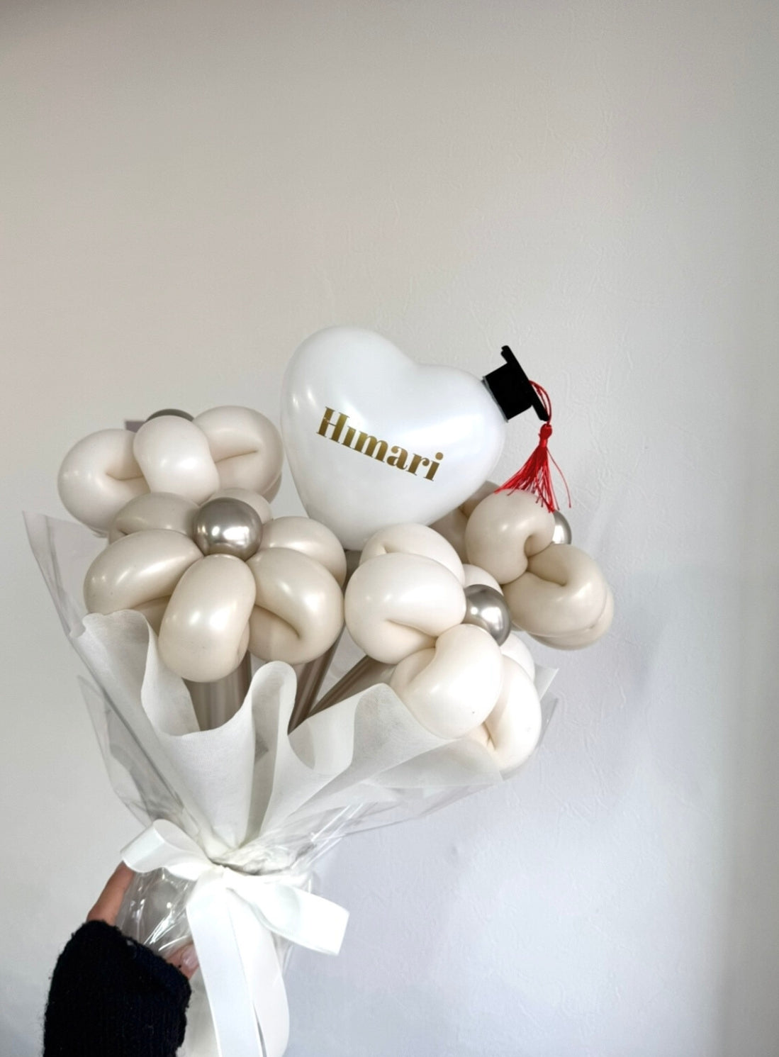 【卒業式】卒業帽 ミニハートバルーンフラワーブーケ ラッピングver｜全42色