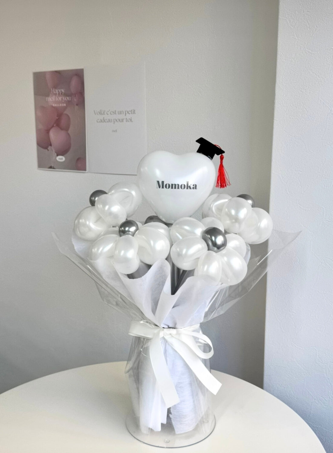 【卒業式】卒業帽 ミニハートバルーンフラワーブーケ ラッピングver｜全42色