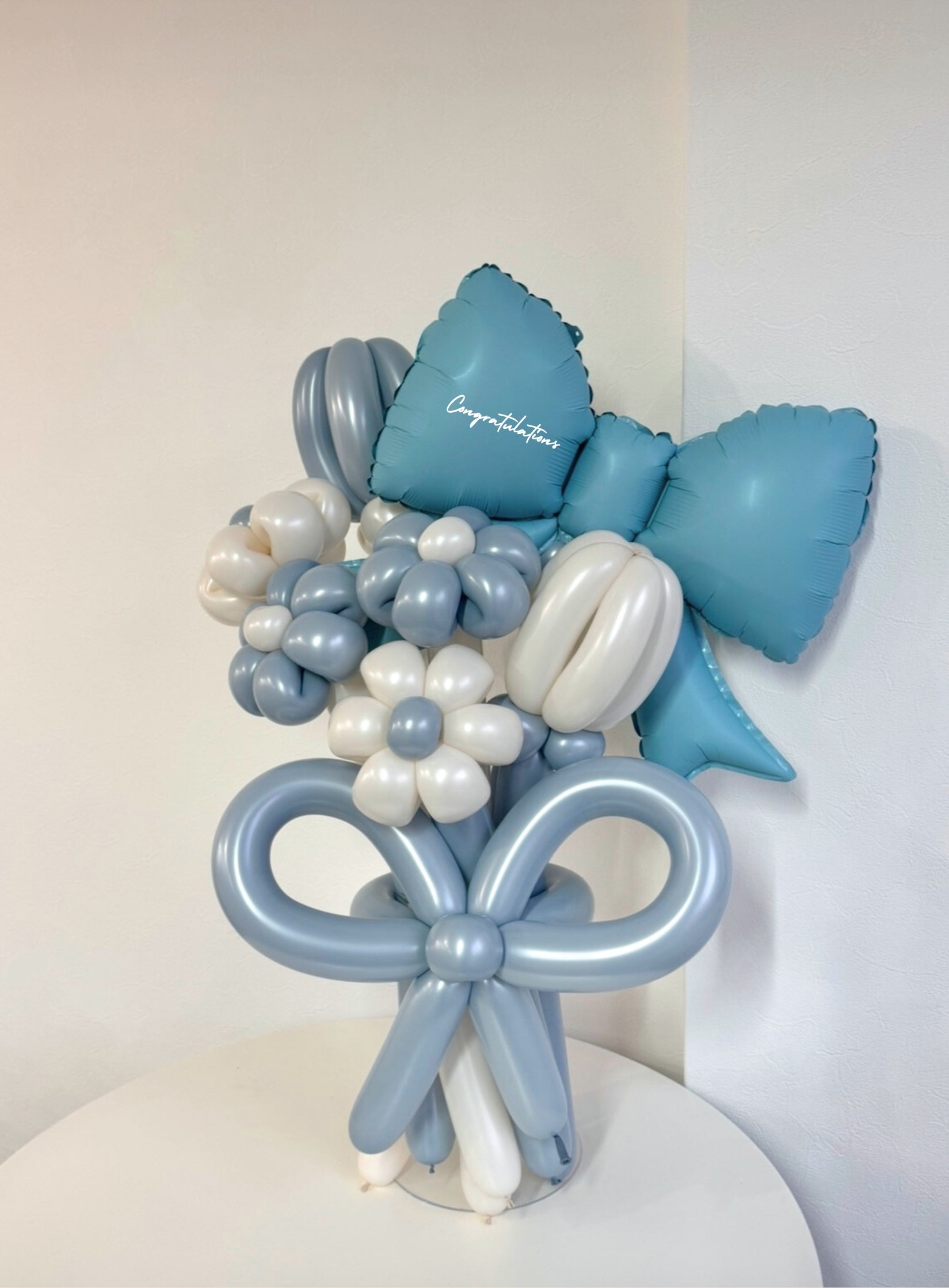 【卒業式】水色リボン バルーンフラワーブーケ（バルーンリボン・ラインストーン選択可）｜全42色