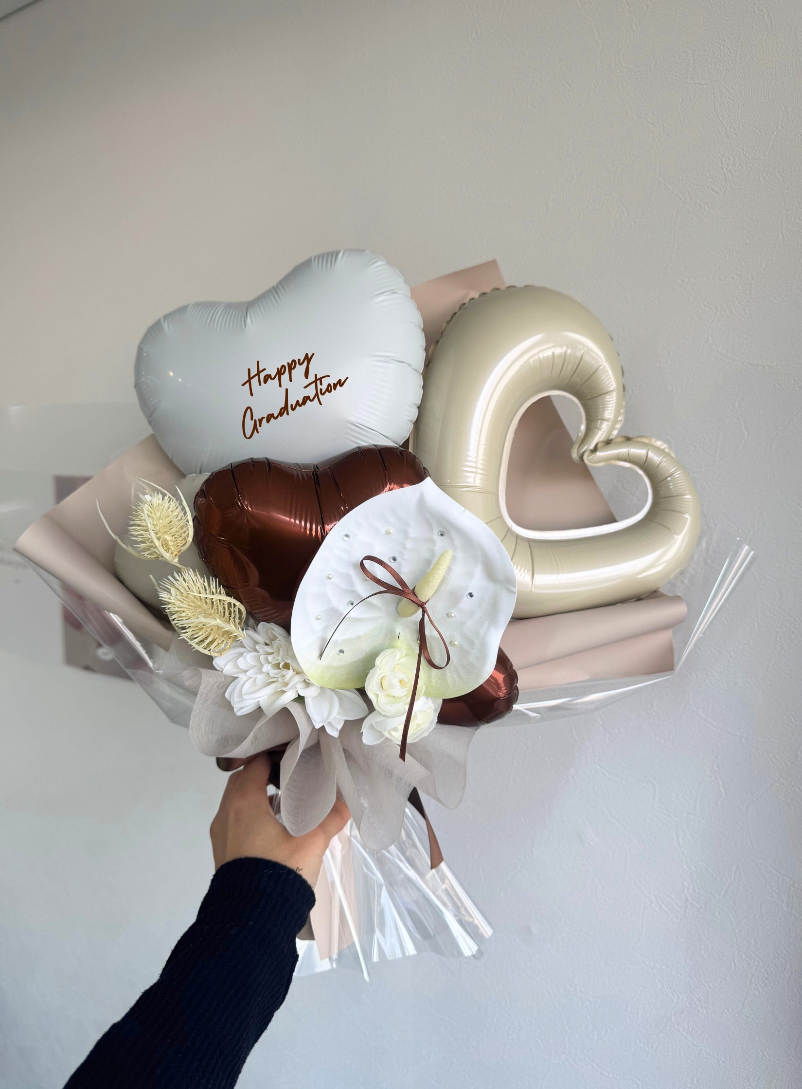 【卒業式・誕生日・記念日ギフト】アンスリウム バルーンブーケ 03 (アーティフィシャルフラワー)