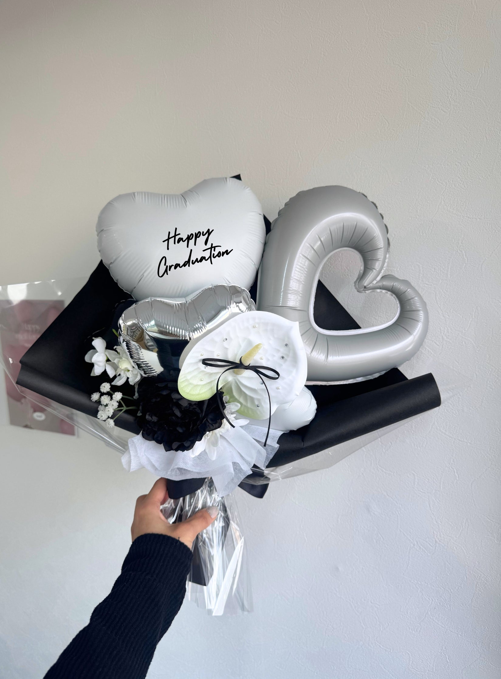 【卒業式・誕生日・記念日ギフト】アンスリウム バルーンブーケ 05 (アーティフィシャルフラワー)