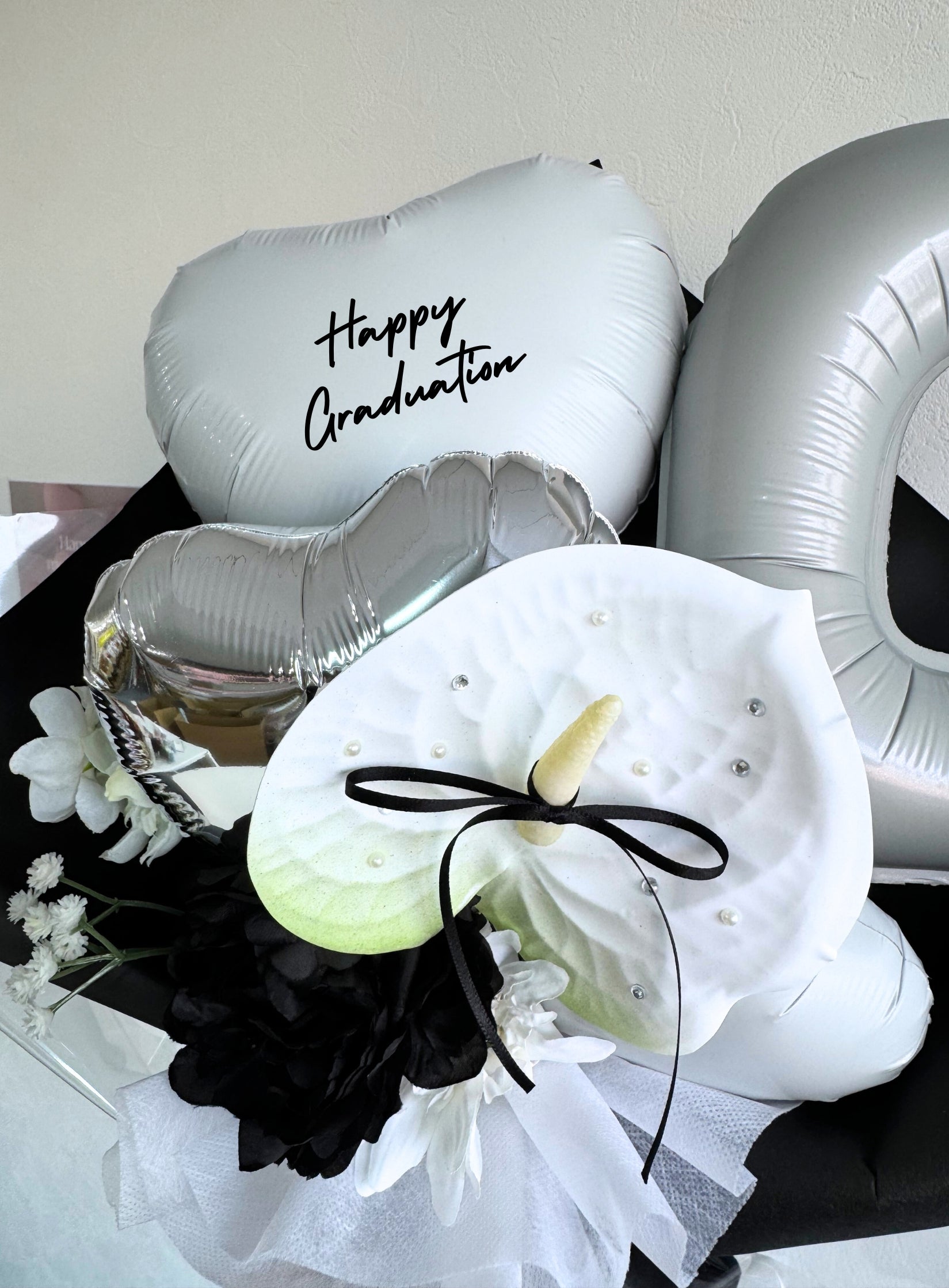 【卒業式・誕生日・記念日ギフト】アンスリウム バルーンブーケ 05 (アーティフィシャルフラワー)