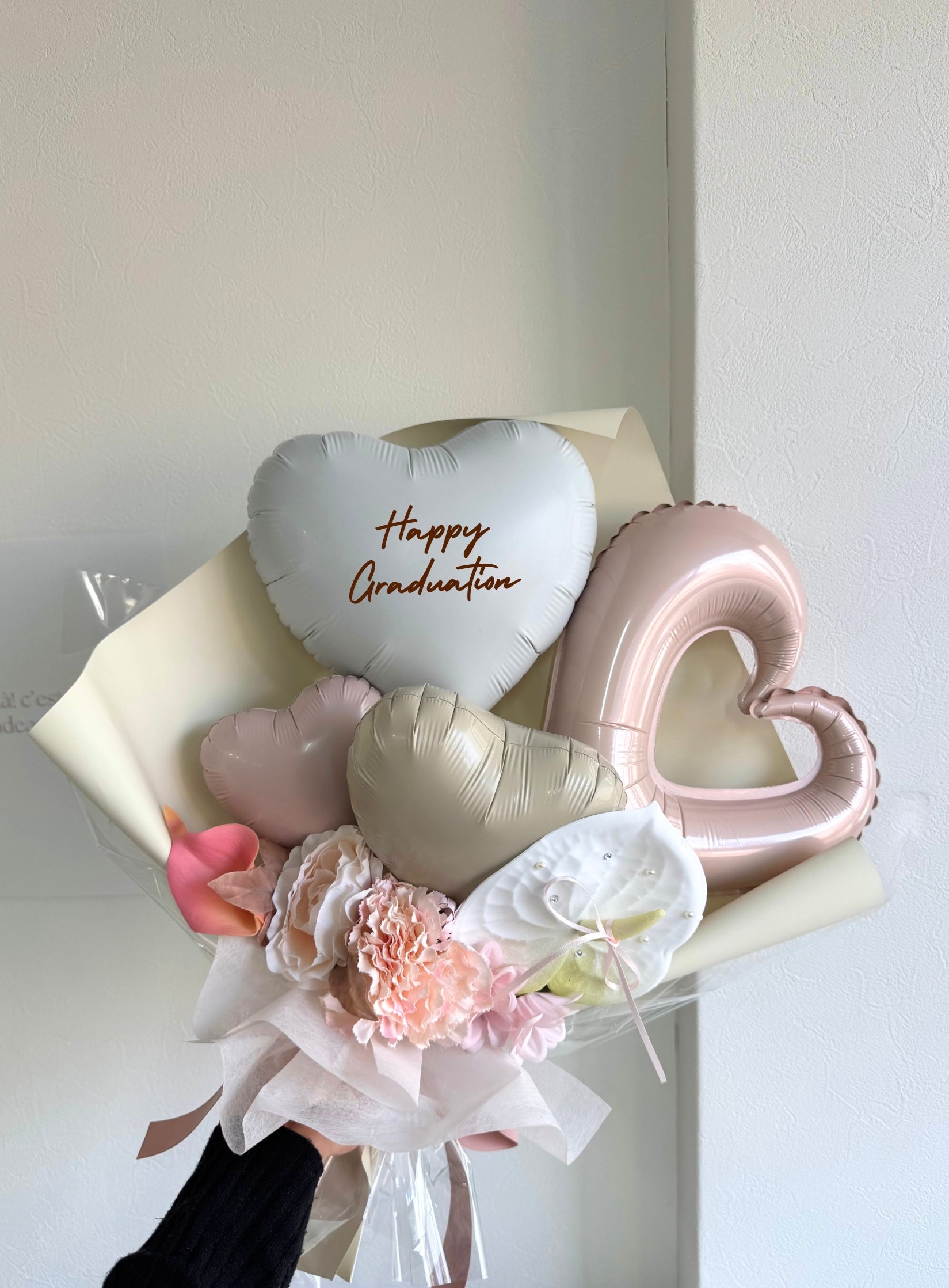 【卒業式・誕生日・記念日ギフト】アンスリウム バルーンブーケ 07 (アーティフィシャルフラワー)