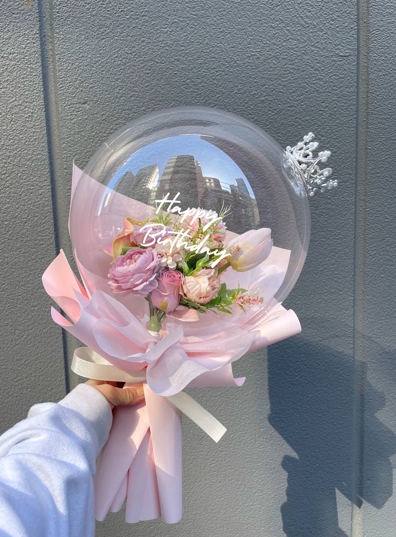 【卒業式・誕生日・記念日ギフト】ティアラ クリアバルーンフラワーブーケ｜01