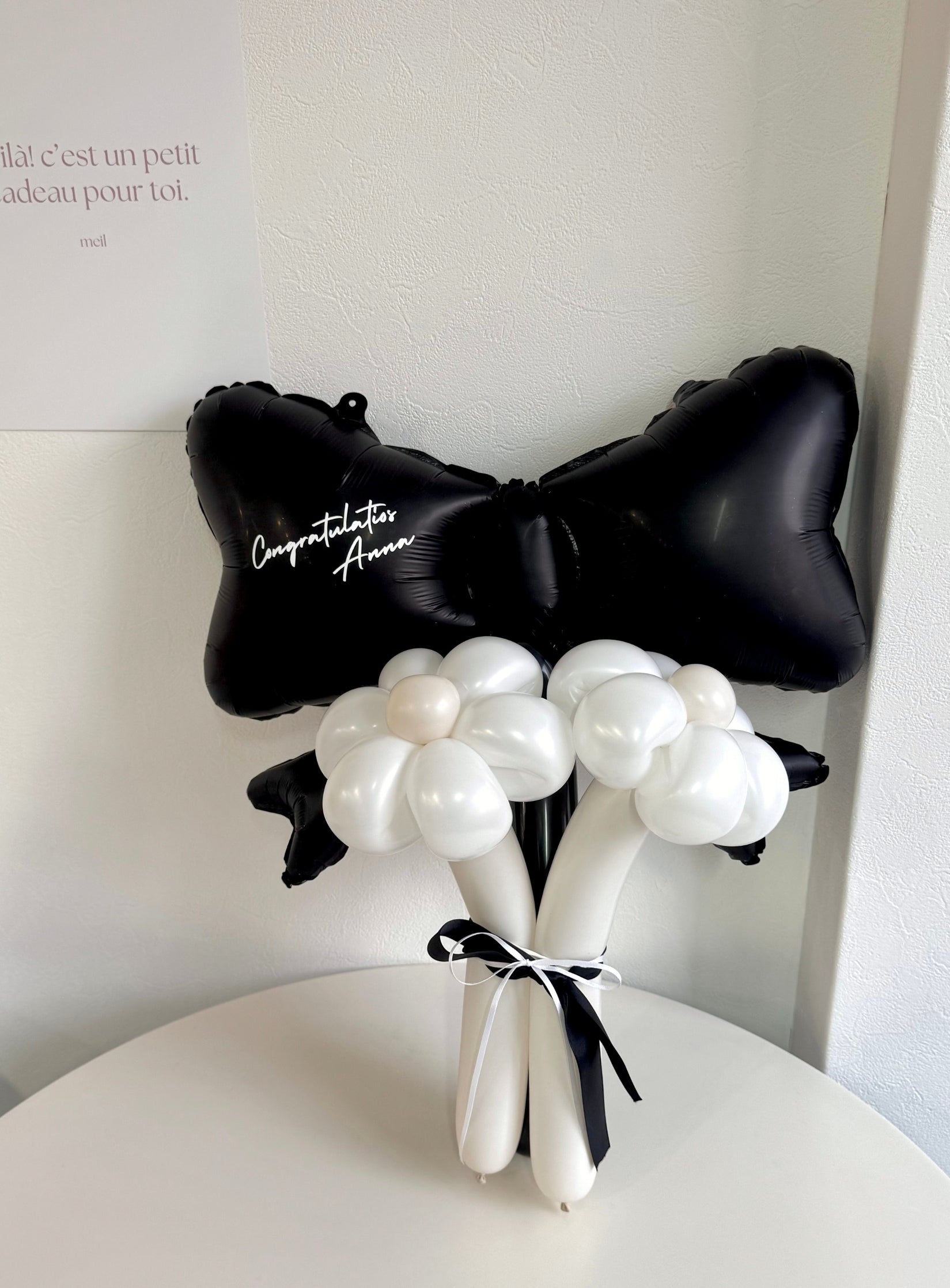 【卒業式・誕生日・記念日ギフト】黒リボン バルーンブーケ 3本 (ラインストーン選択可)｜07