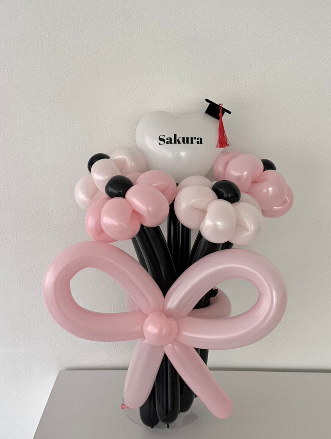 【卒業式】卒業帽 ミニハートバルーンフラワーブーケ リボンver｜全42色