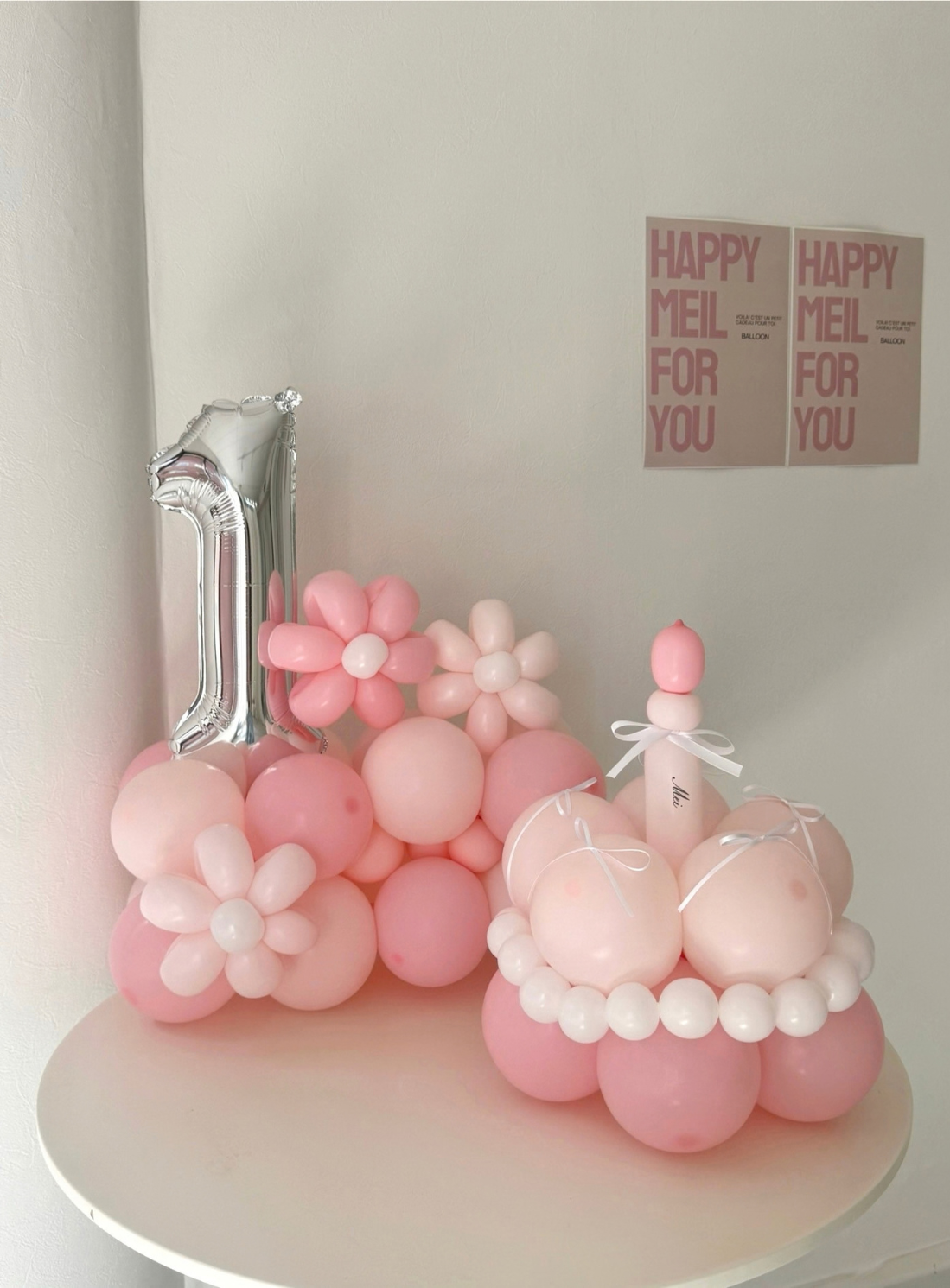 number block & cake balloon 2SET pink×white【セット商品】【カラー変更可】