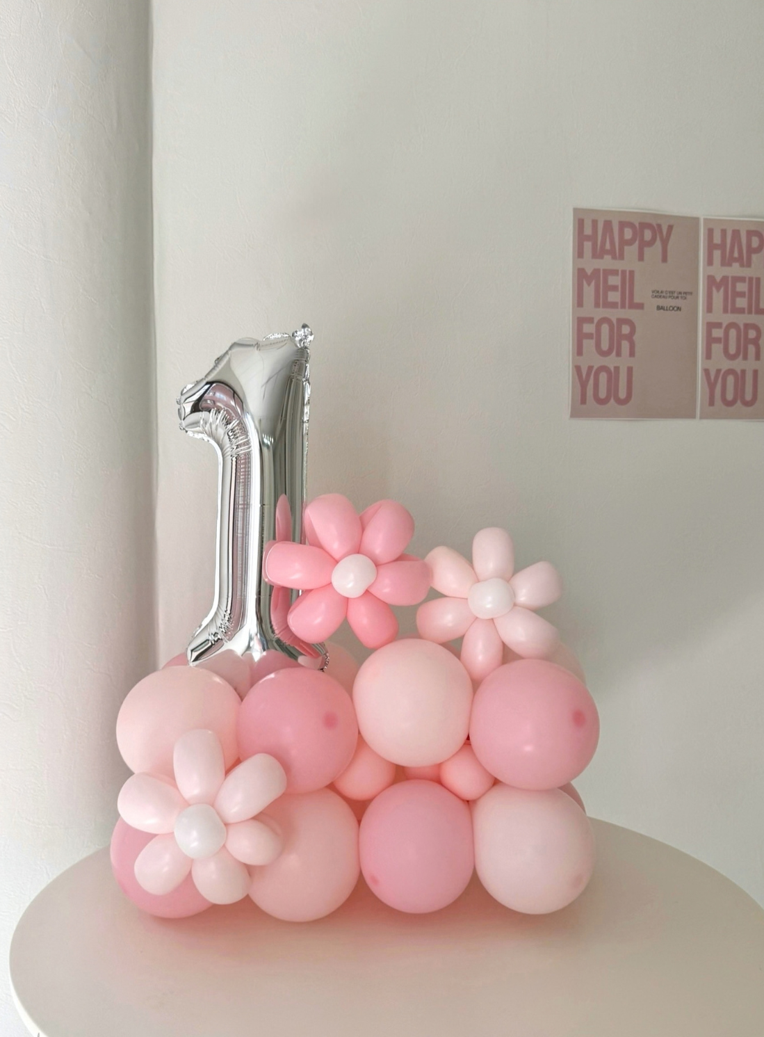 number block & cake balloon 2SET pink×white【セット商品】【カラー変更可】