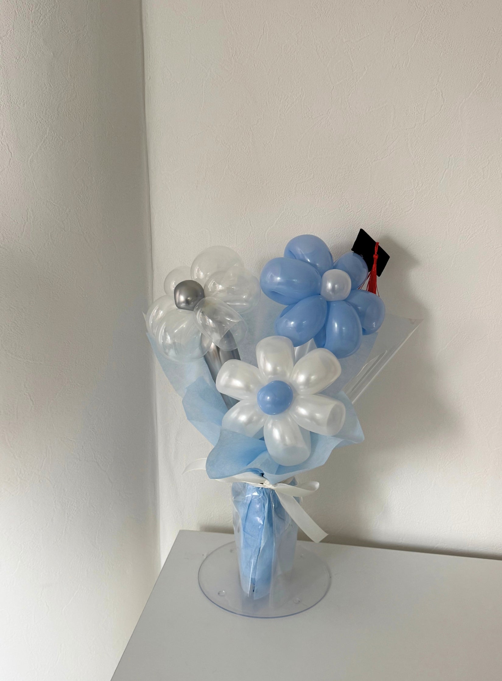 【卒業式】卒業帽　バルーンフラワーブーケ 3本 ラッピングver｜全37色