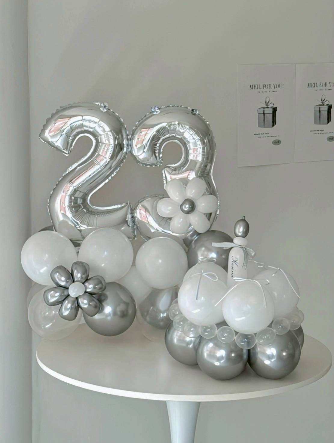number block & cake balloon 2SET white×silver【セット商品】【カラー変更可】