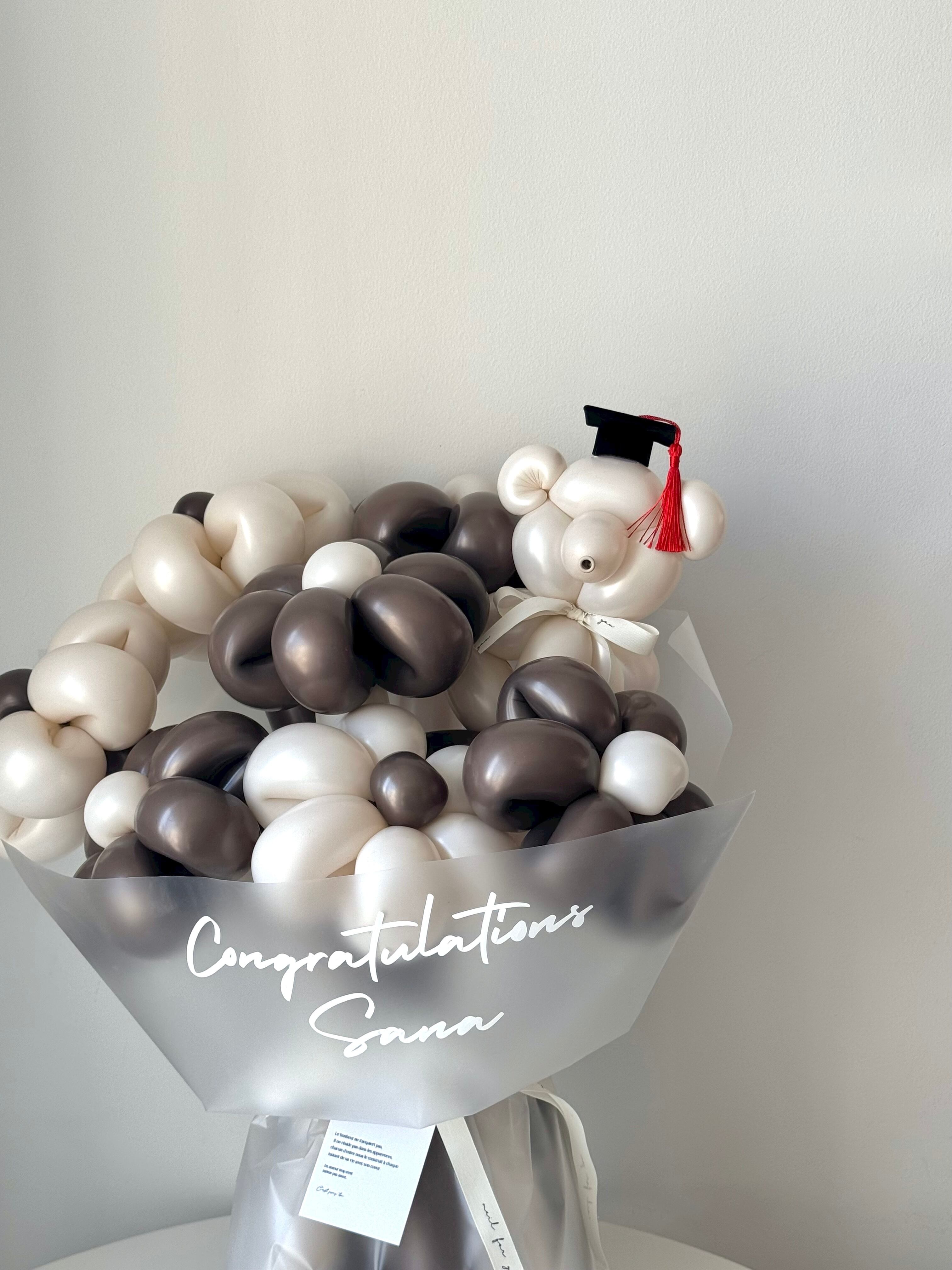 【卒業式】卒業帽くま バルーンフラワーブーケ ラッピングver｜全42色