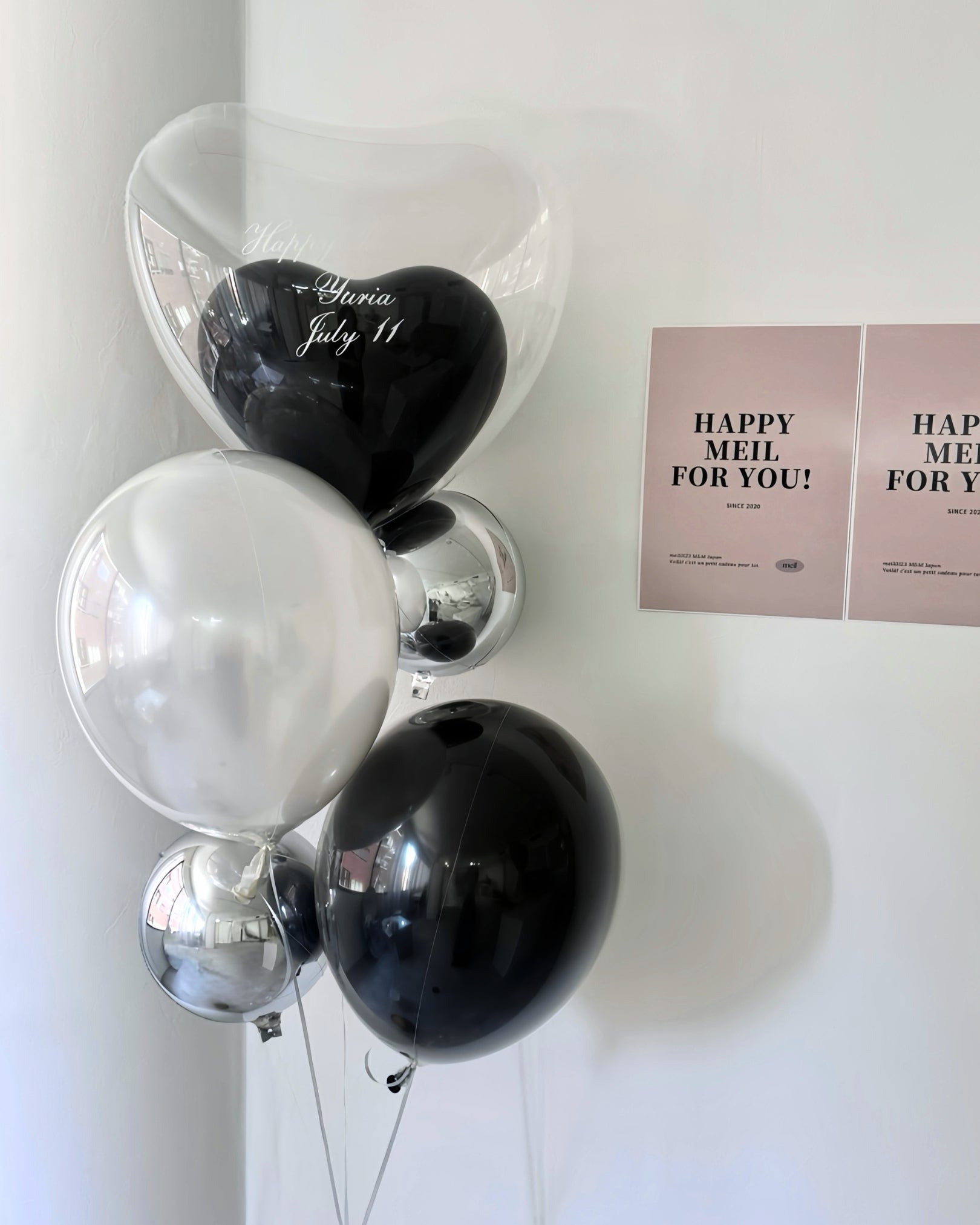 【結婚式・誕生日・記念日ギフト】clear heart round mix balloon ｜black×white