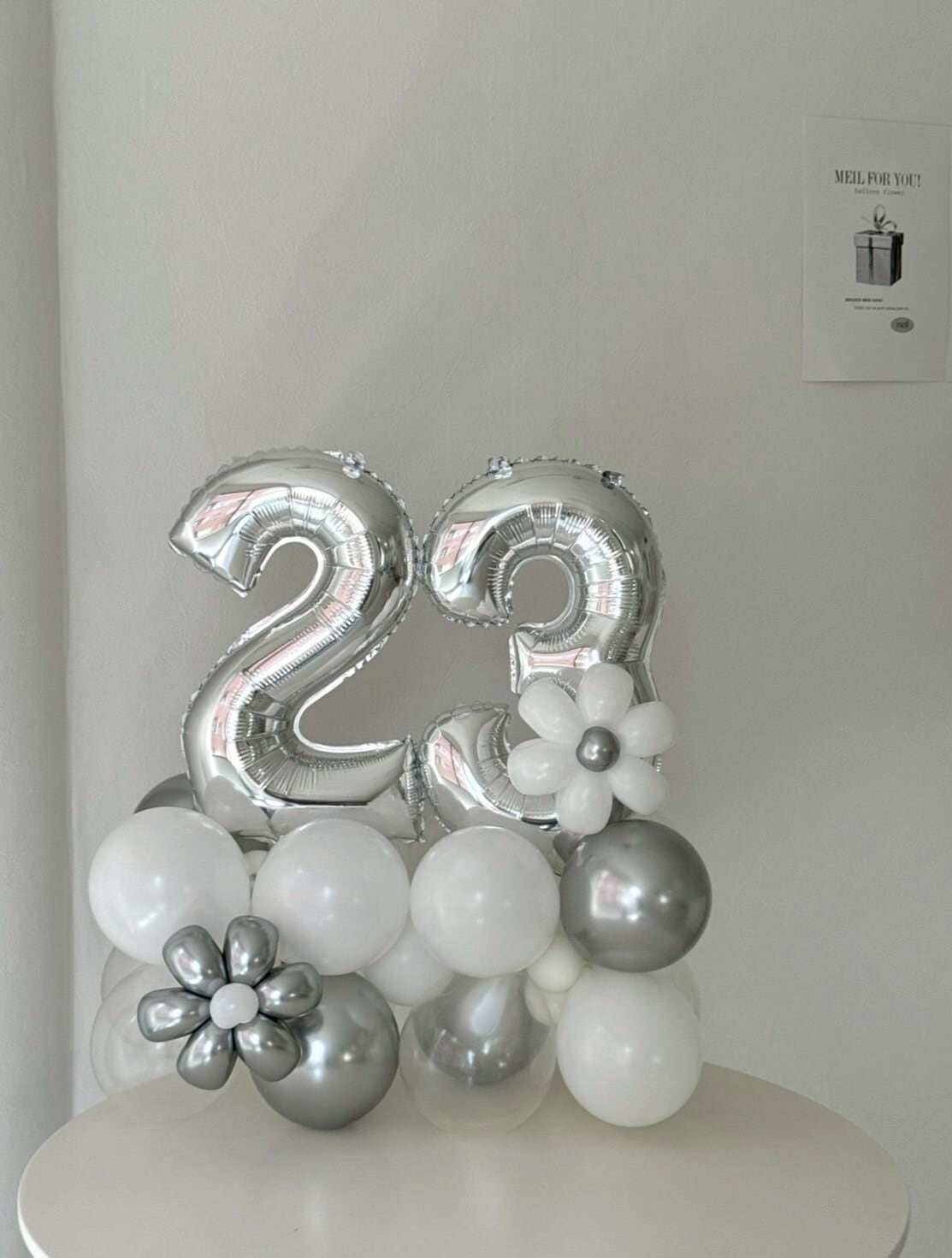 number block & cake balloon 2SET white×silver【セット商品】【カラー変更可】
