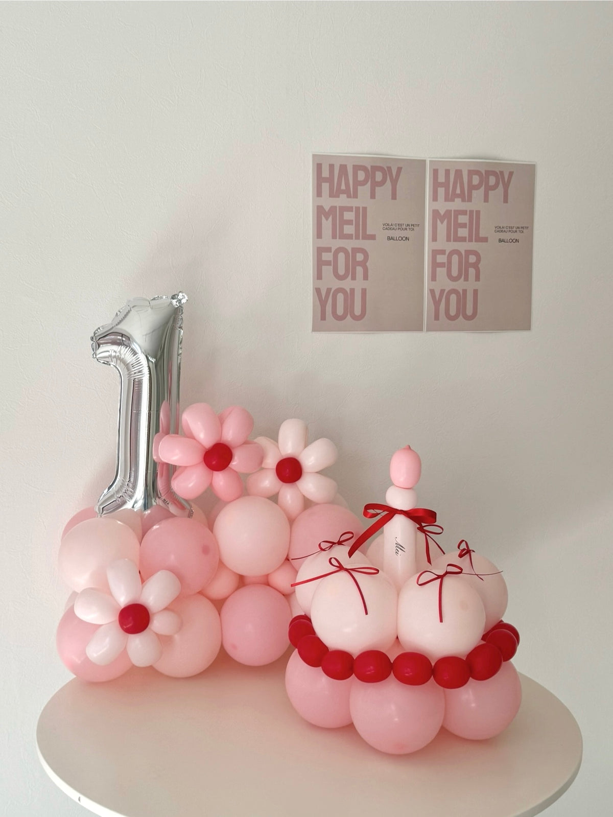 number block & cake balloon 2SET pink×red【セット商品】【カラー変更可】