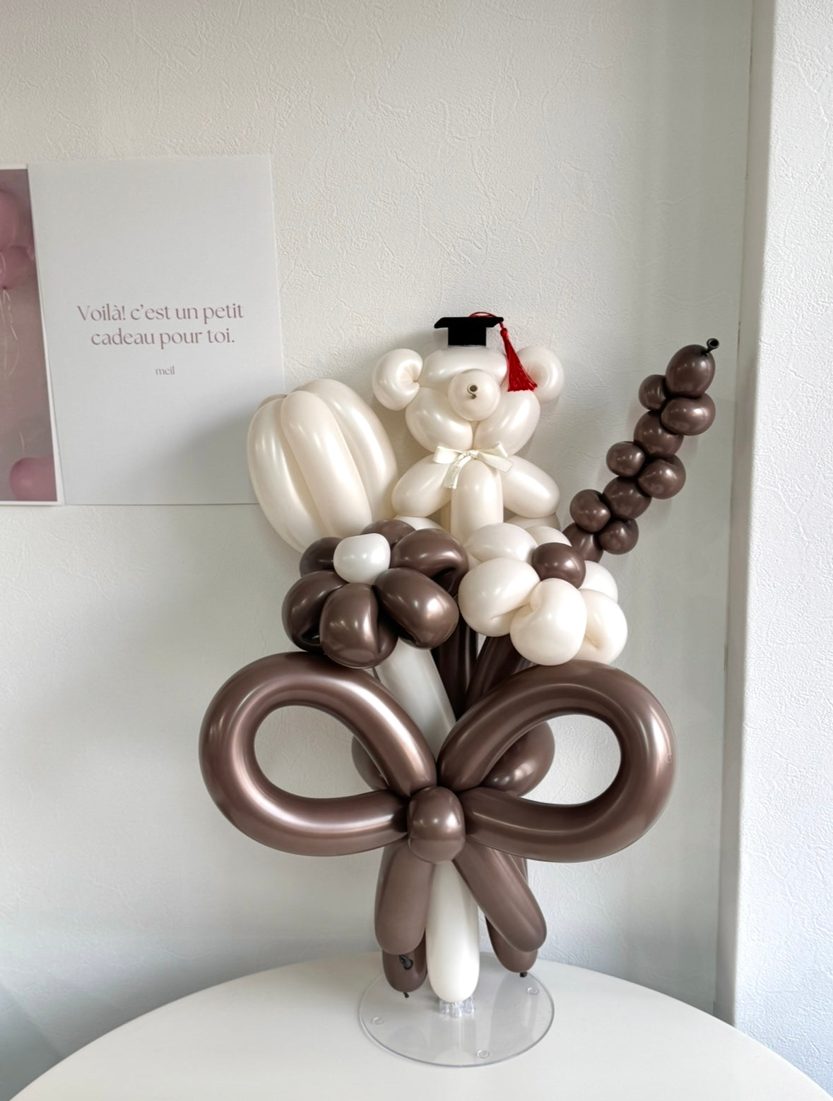 【卒業式】卒業帽 くま バルーンフラワーブーケ 5本 バルーンリボンver｜全37色