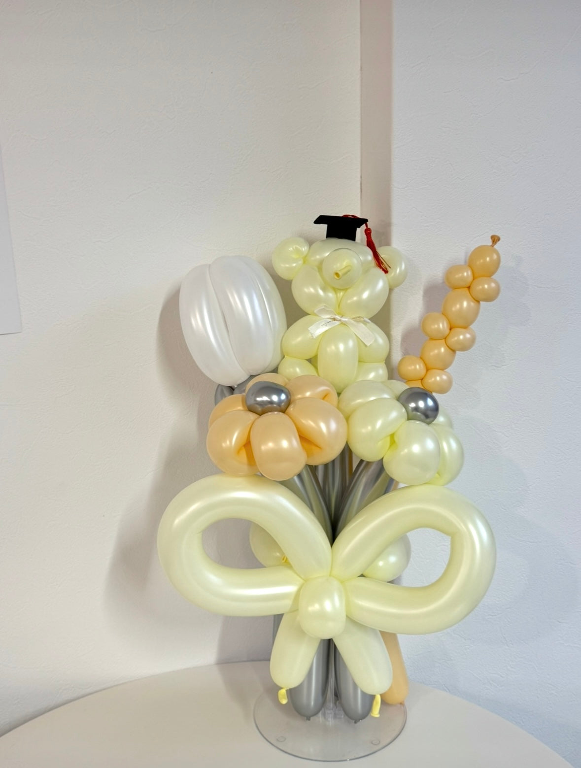 【卒業式】卒業帽 くま バルーンフラワーブーケ 5本 バルーンリボンver｜全37色