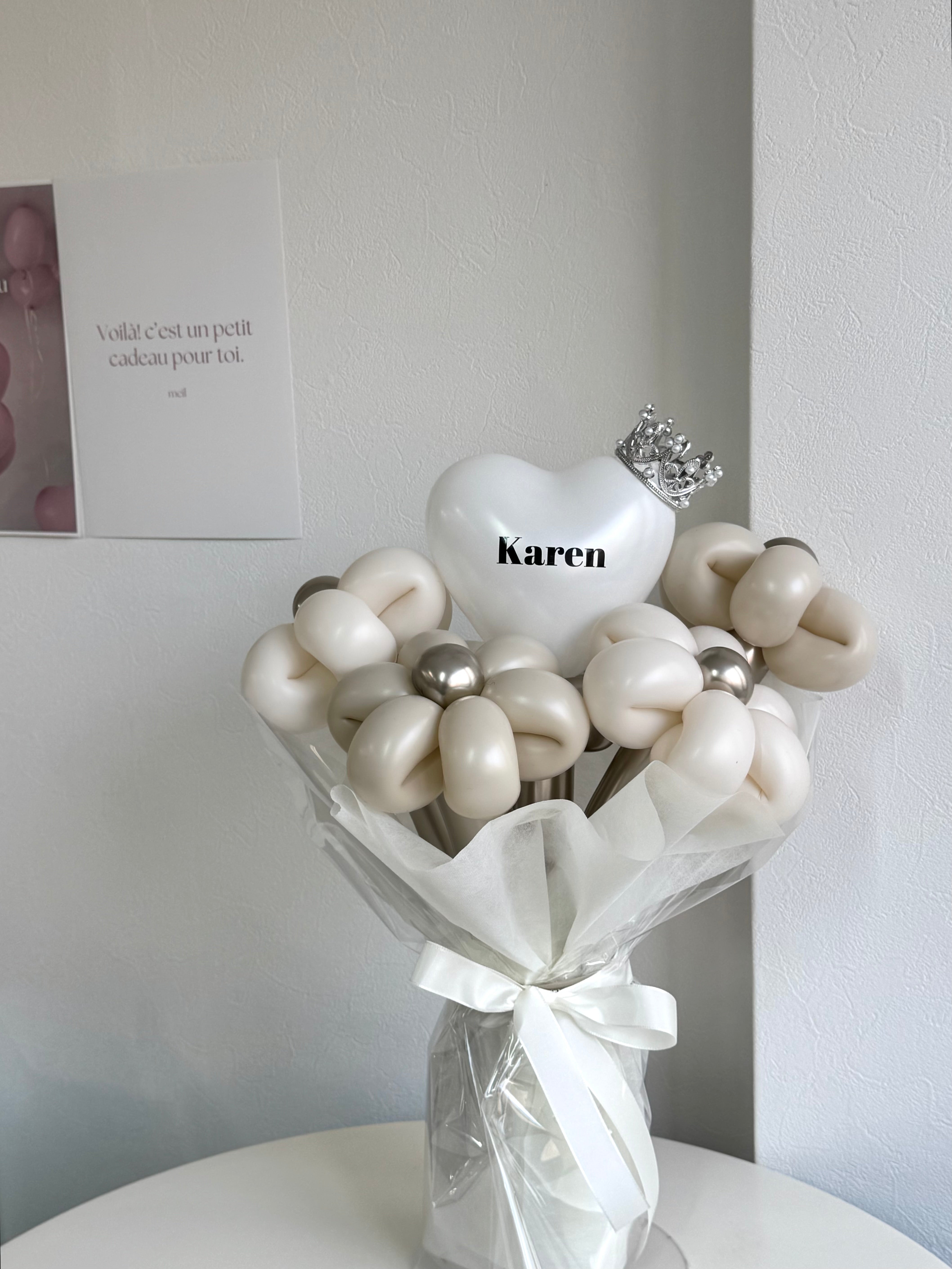 【卒業式】ティアラ ミニハートバルーンフラワーブーケ ラッピングver｜全42色