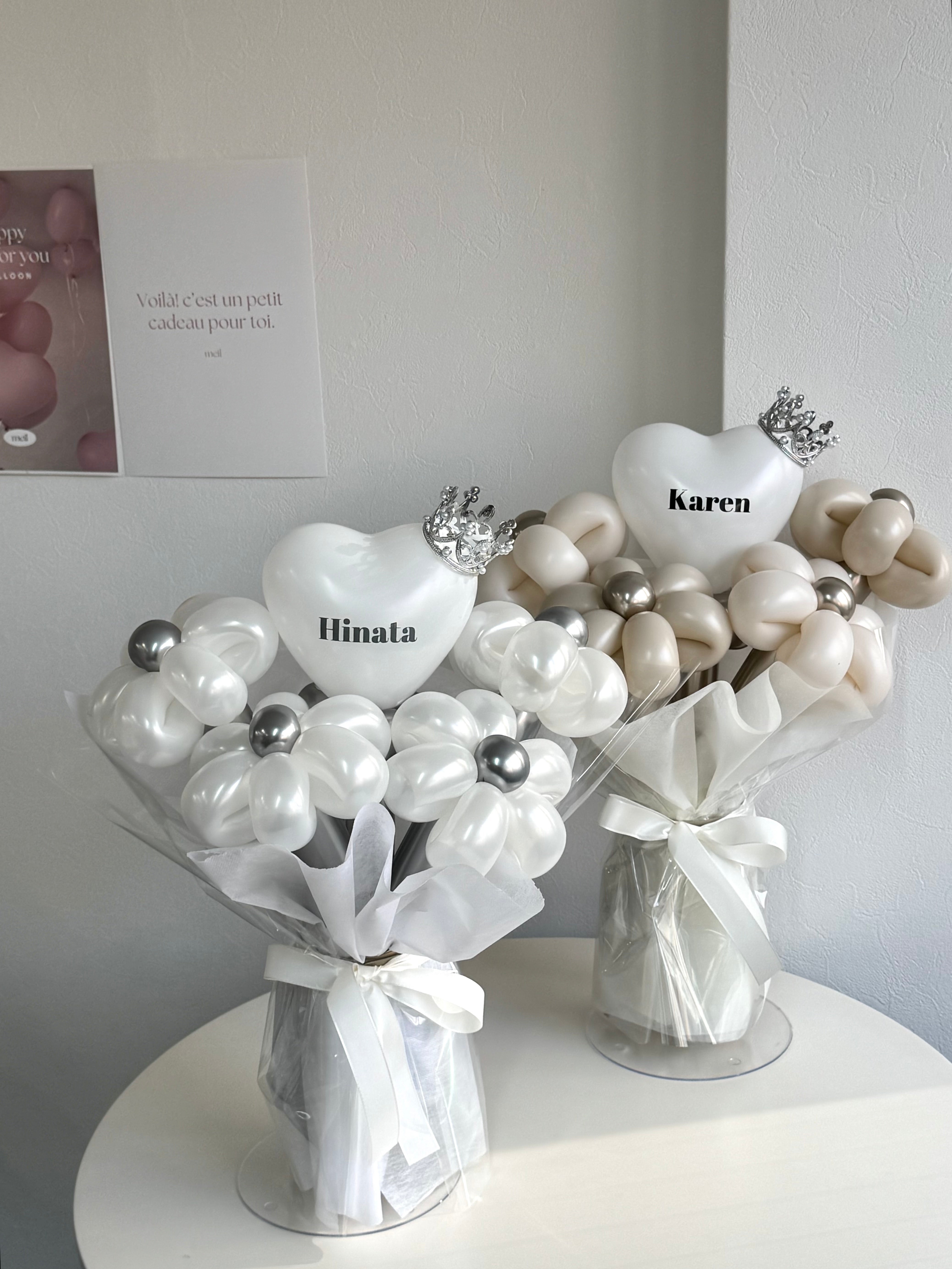 【卒業式】ティアラ ミニハートバルーンフラワーブーケ ラッピングver｜全42色