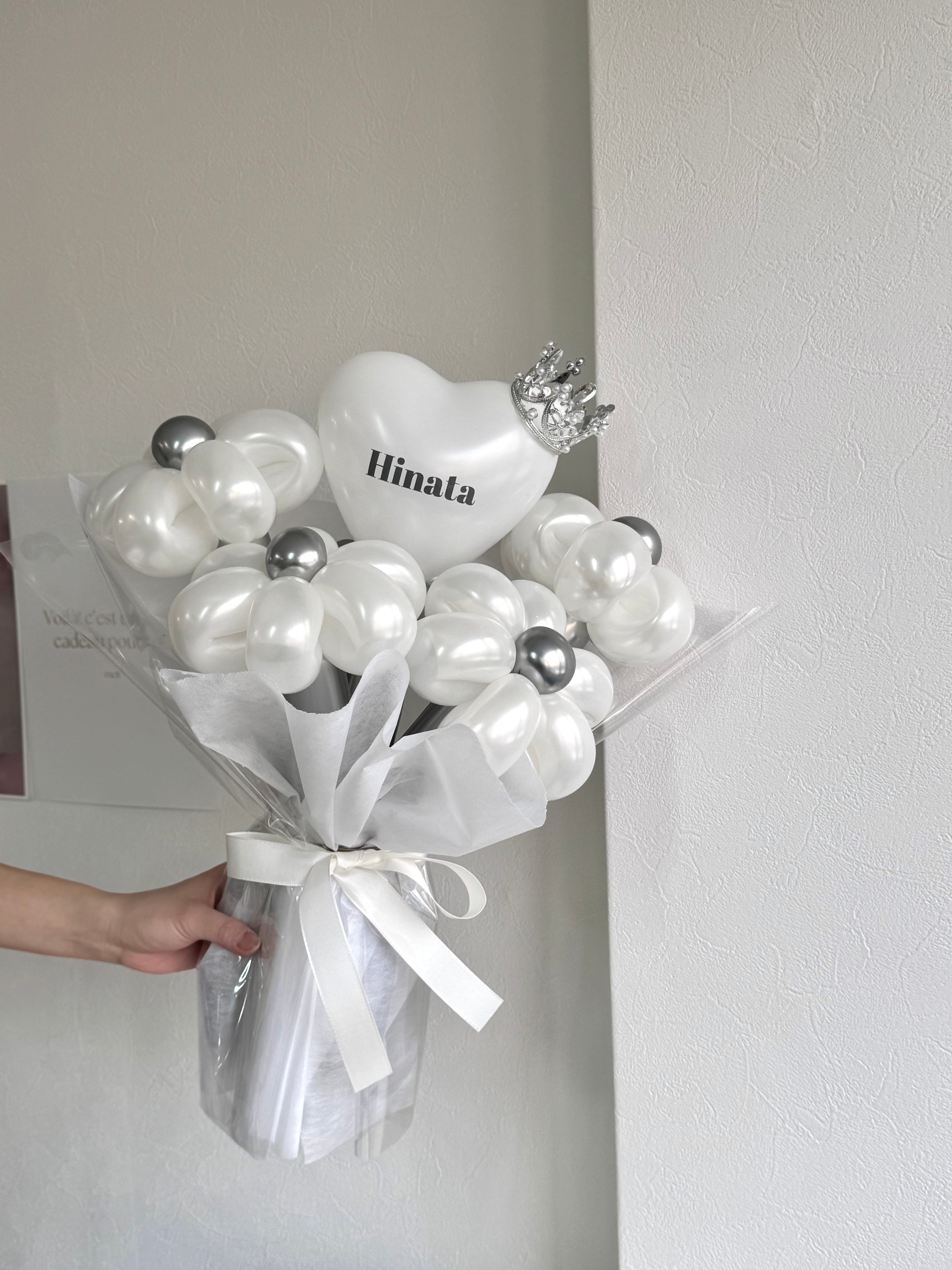 【卒業式】ティアラ ミニハートバルーンフラワーブーケ ラッピングver｜全42色